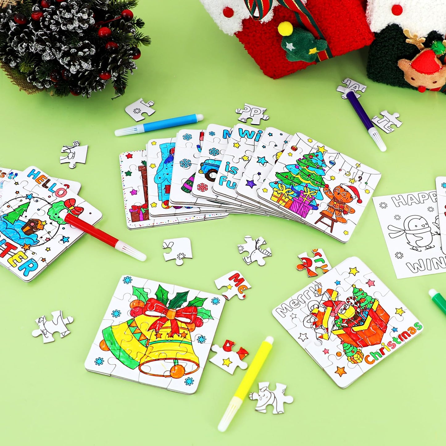 MUOUAKATE Christmas Crafts Kits — Winter Jigsaw Puzzles & Coloring for All Ages