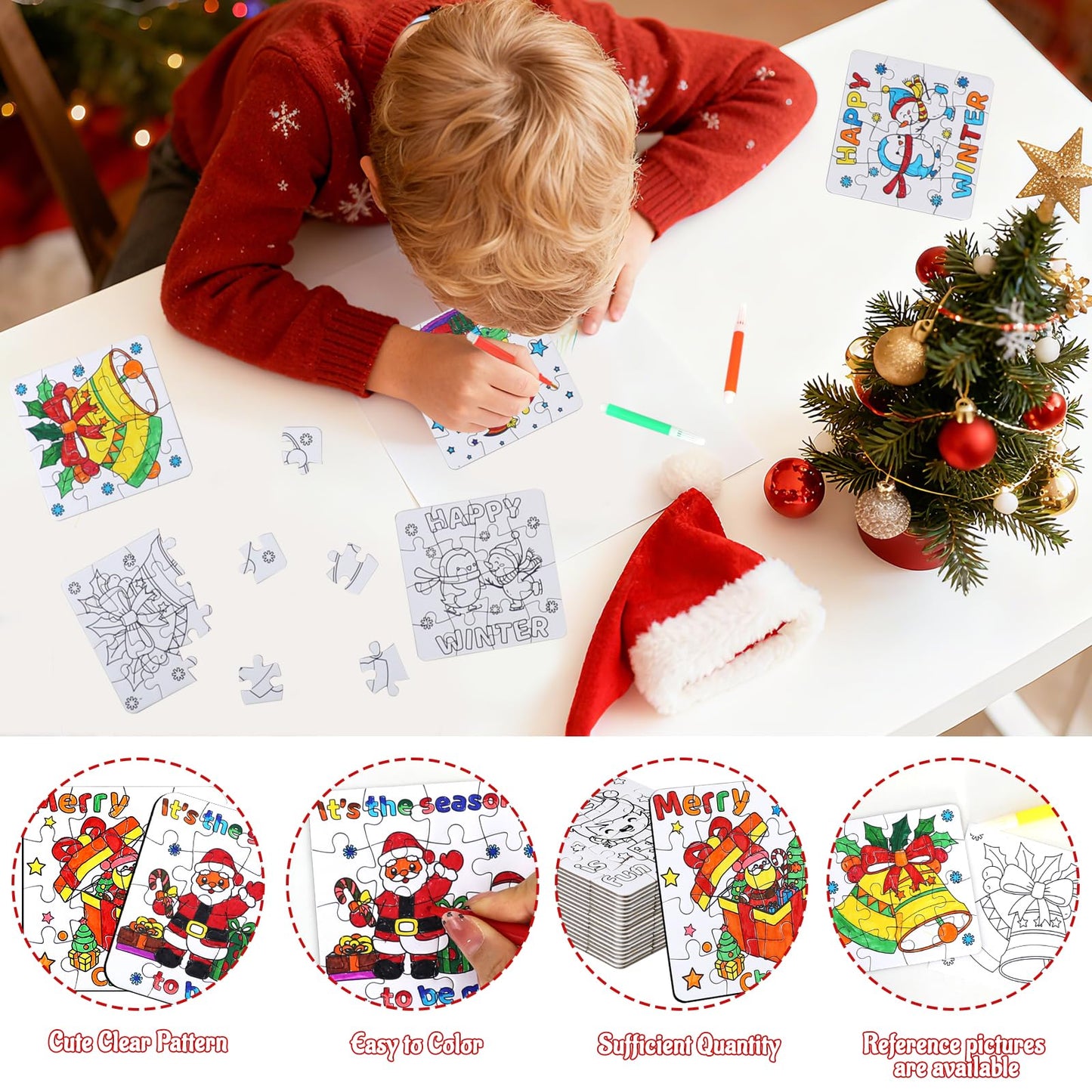 MUOUAKATE Christmas Crafts Kits — Winter Jigsaw Puzzles & Coloring for All Ages