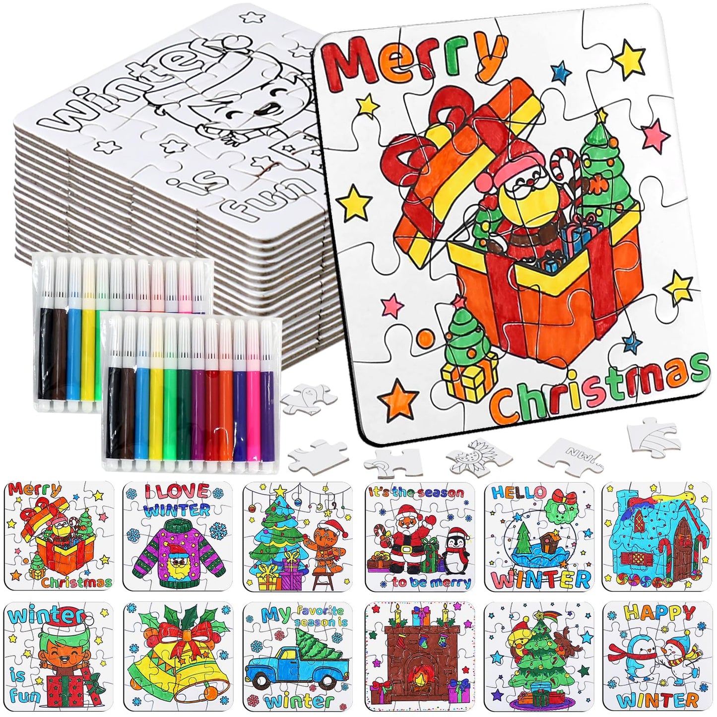 MUOUAKATE Christmas Crafts Kits — Winter Jigsaw Puzzles & Coloring for All Ages