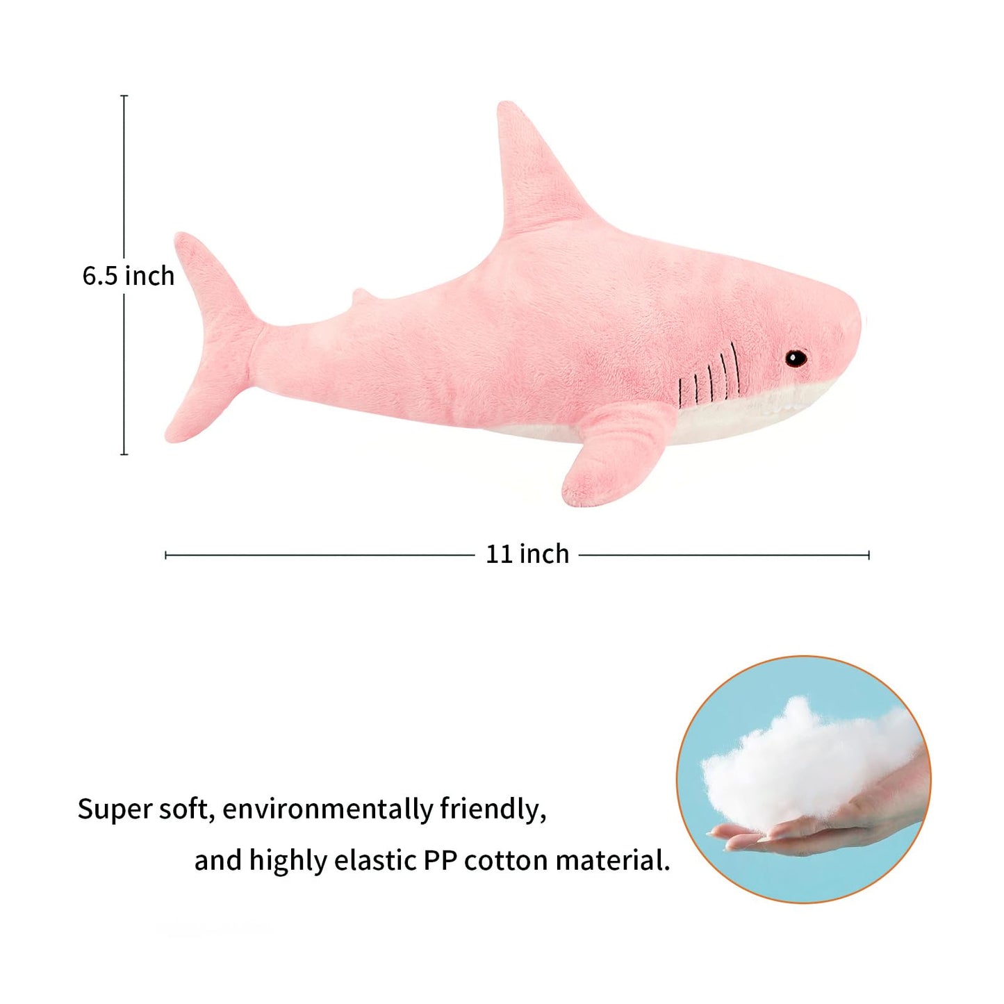 MUPI Shark Plush 11in Pink – Soft Cotton Stuffed Animal for Kids