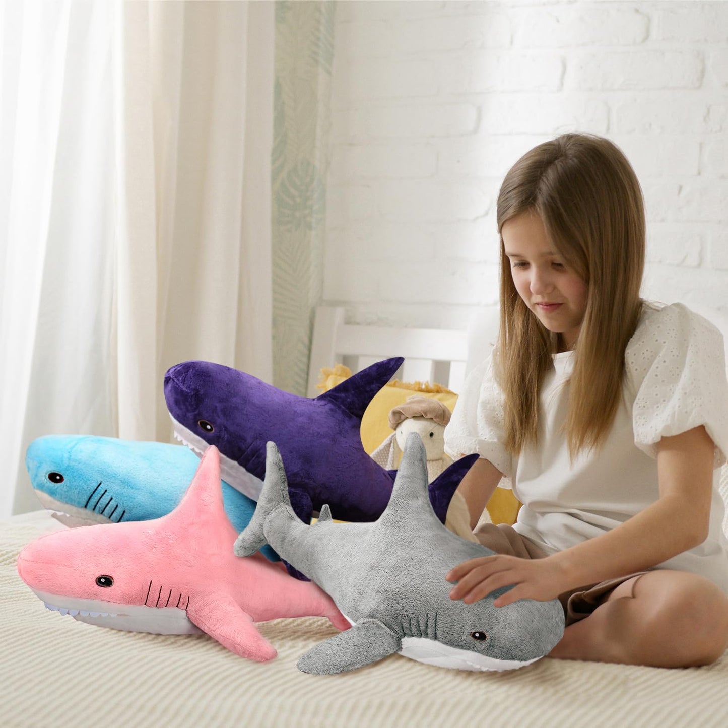 MUPI Shark Plush 11in Pink – Soft Cotton Stuffed Animal for Kids