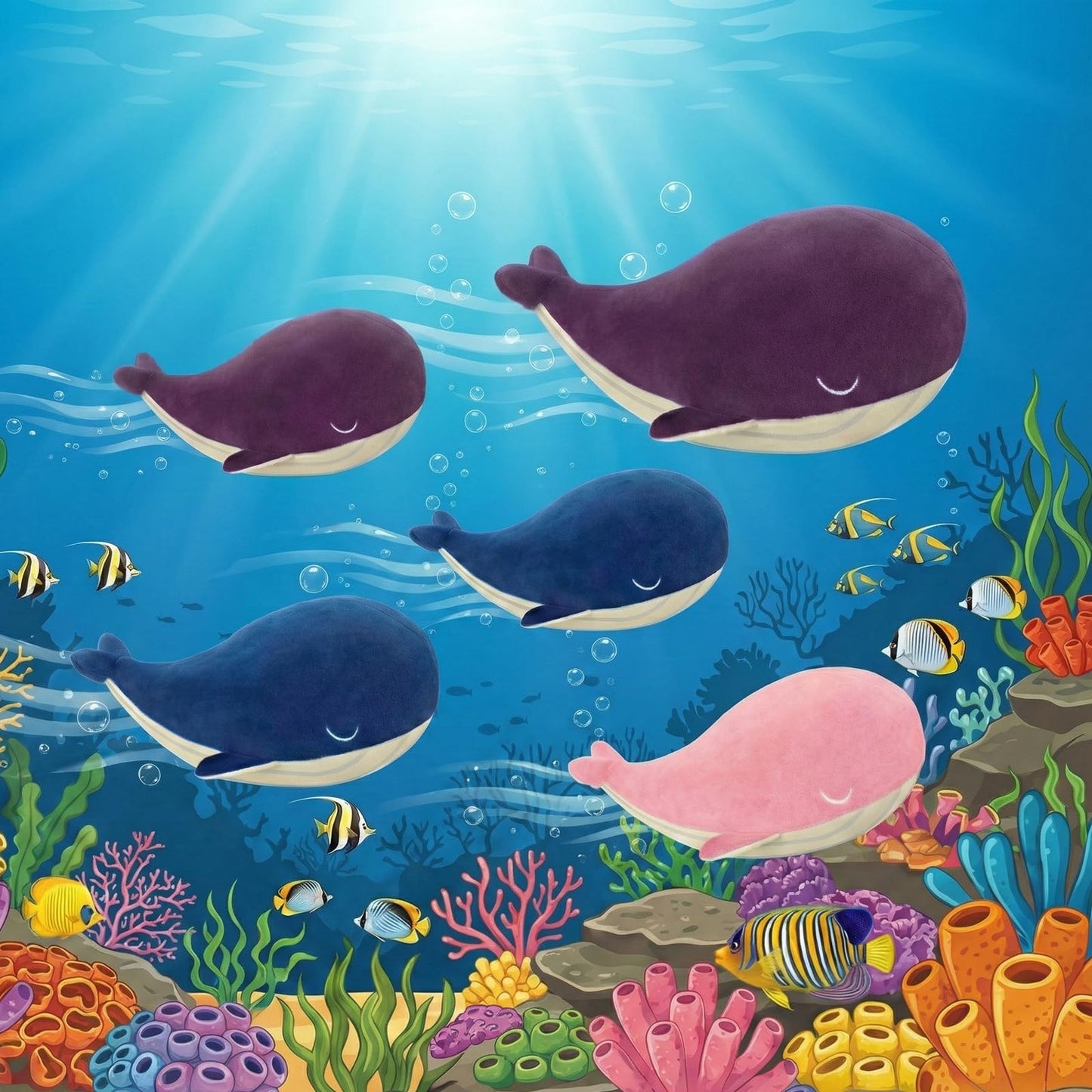 MUPI Whale Plush Pillow – Soft Blue Whale Toy in 4 Sizes (10, 18, 23, 33 in)