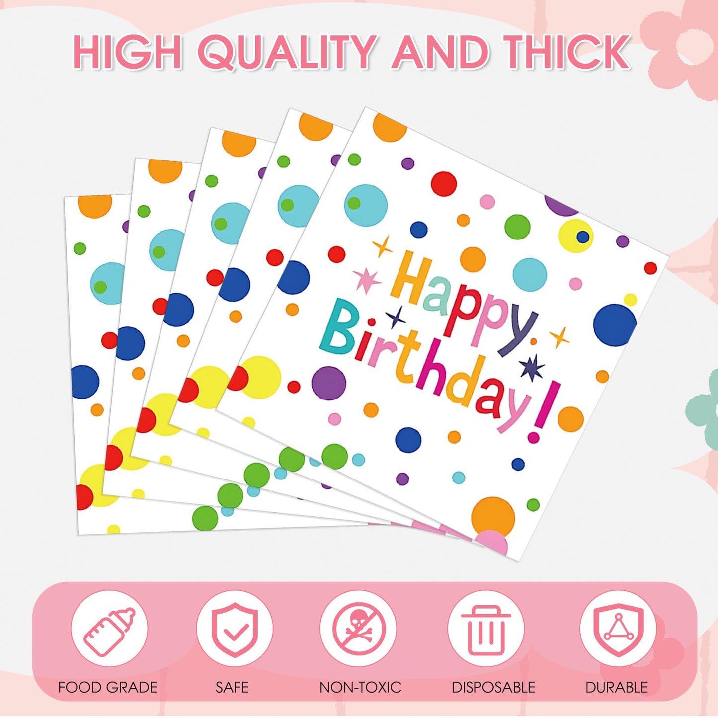 Muplaya Birthday Napkins - 40 Pack, Confetti & Star Design (6.5x6.5 in)