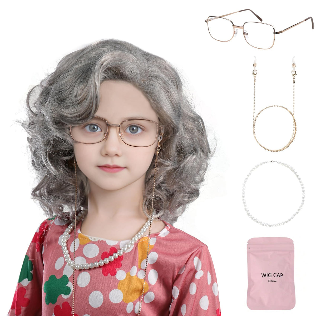 MUPUL Old Lady Wig for Kids – Grandma Wig for 100 Days of School
