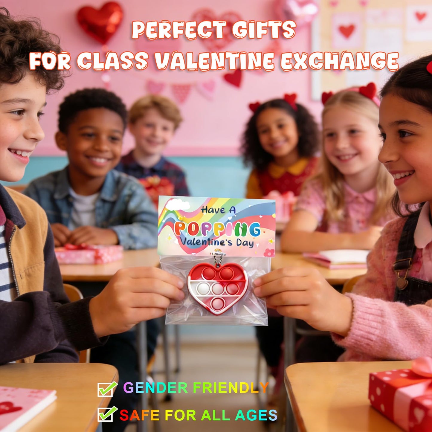 Murrilome 30-Piece Valentine’s Day Gift Set — Heart Bubble Fidget Toys with Cards