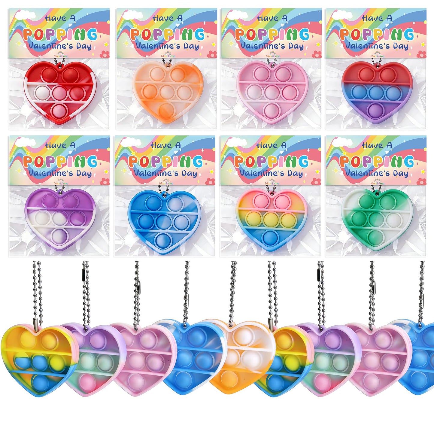 Murrilome 30-Piece Valentine’s Day Gift Set — Heart Bubble Fidget Toys with Cards