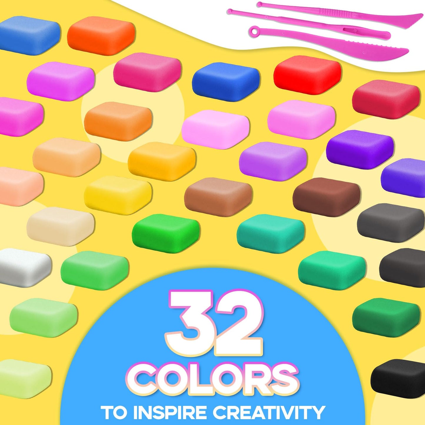 MuseLuxe Air Dry Clay – 32-Color Modeling Kit with 3 Tools (Safe & Non-Toxic)