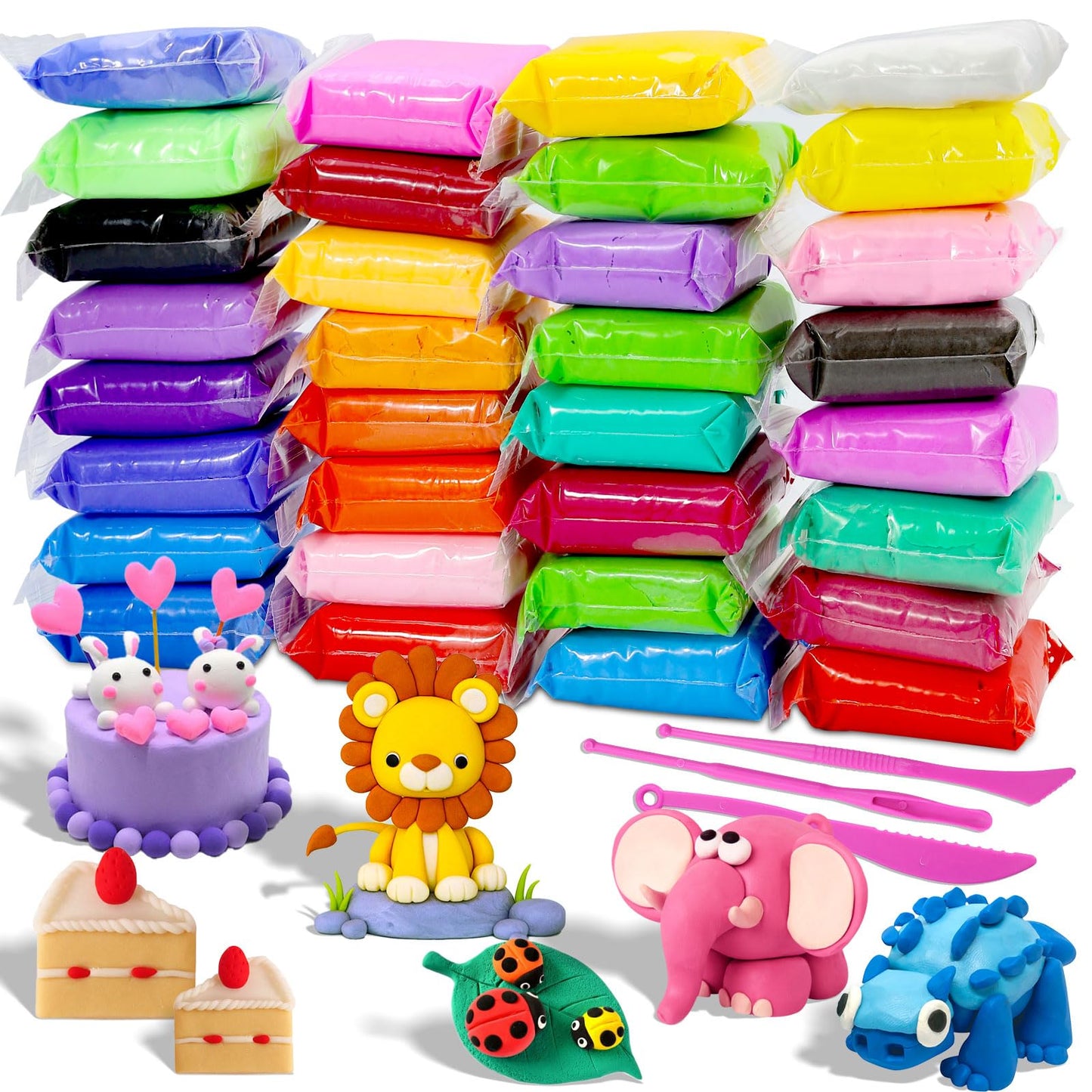 MuseLuxe Air Dry Clay – 32-Color Modeling Kit with 3 Tools (Safe & Non-Toxic)