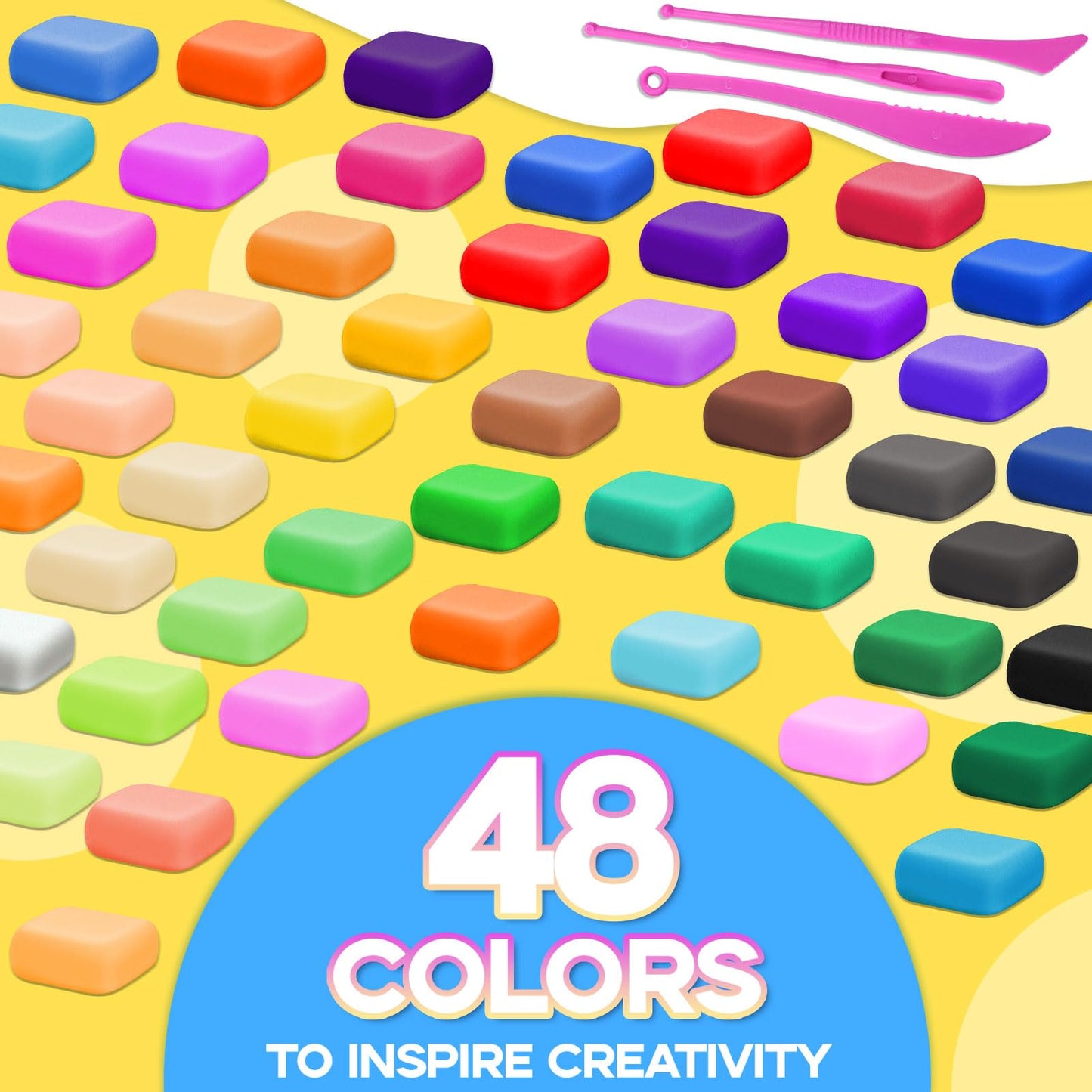 MuseLuxe Air Dry Clay - 120 Pack with 48 Colors & 3 Tools | Safe Non-Toxic Modeling Kit for Kids