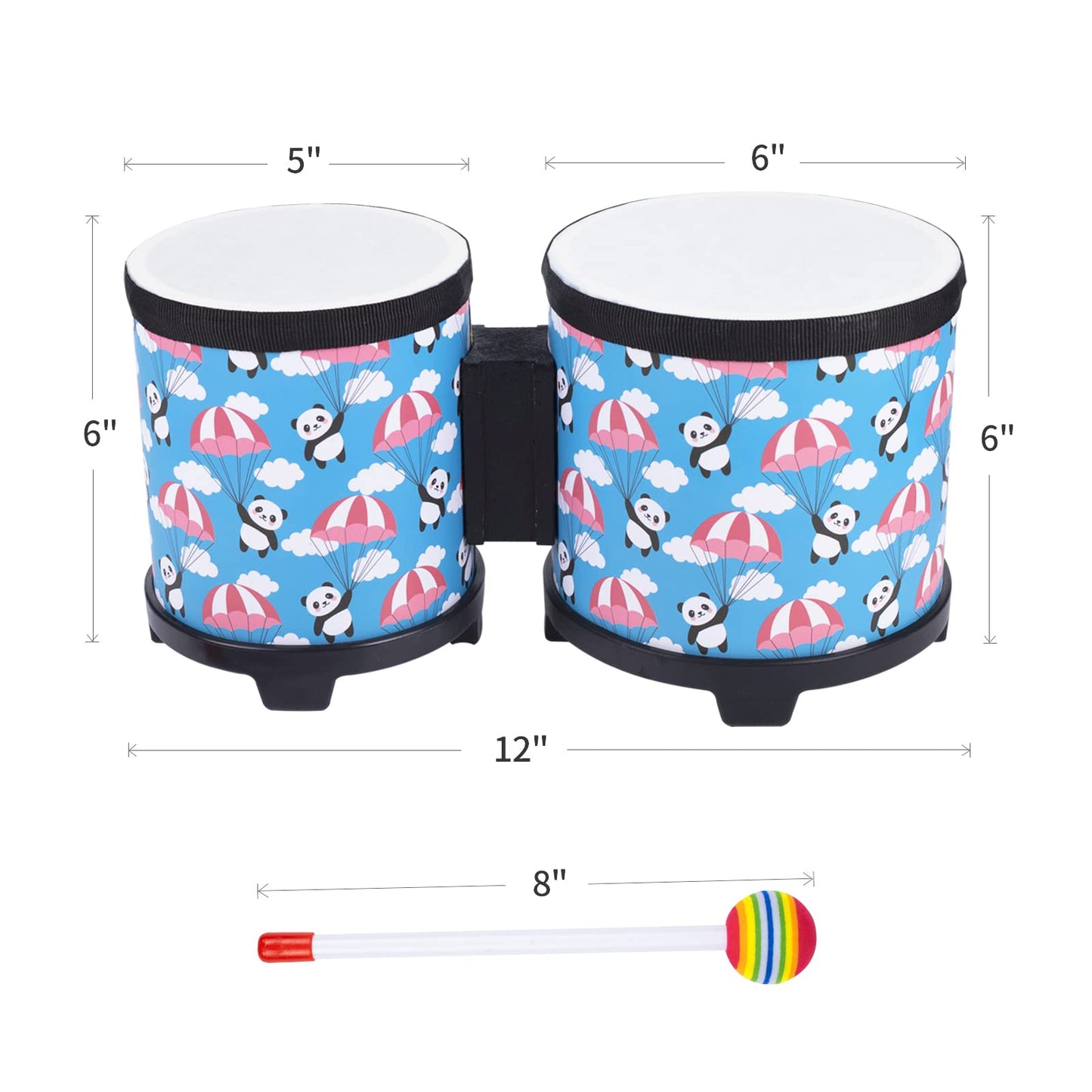 Musfunny Bongo Floor Tom Drums Set for Kids – 5"-6" Blue with 2 Mallets