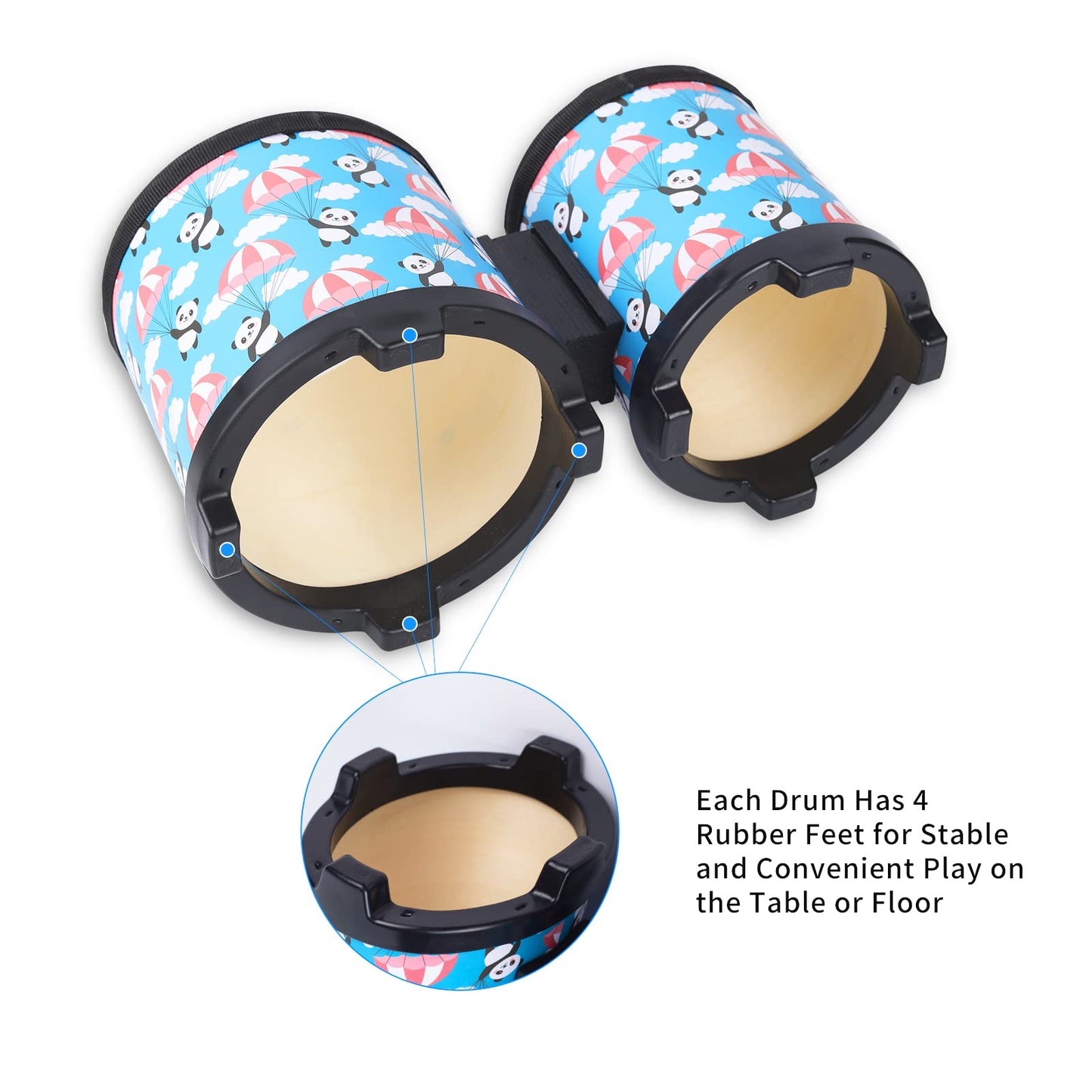 Musfunny Bongo Floor Tom Drums Set for Kids – 5"-6" Blue with 2 Mallets