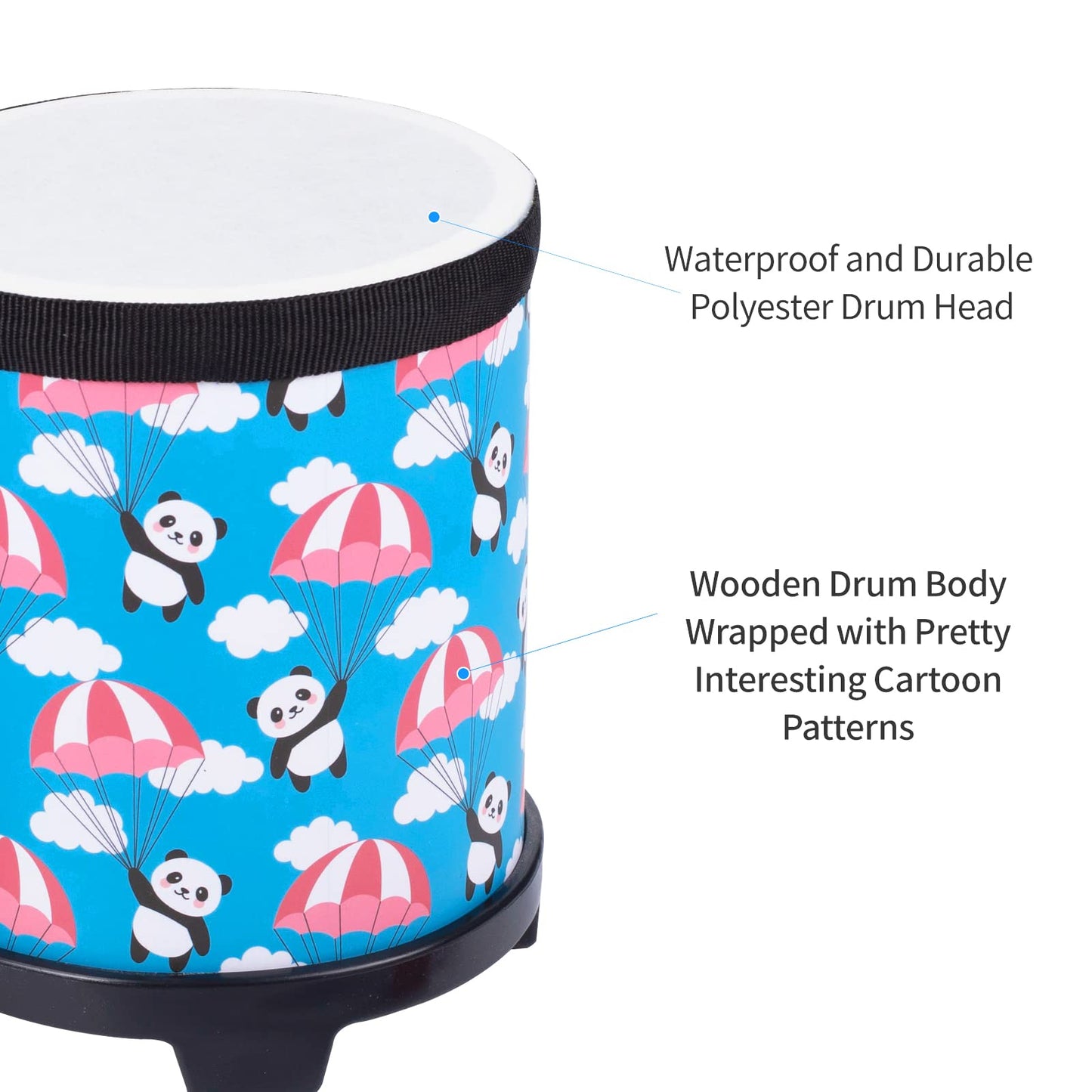 Musfunny Bongo Floor Tom Drums Set for Kids – 5"-6" Blue with 2 Mallets