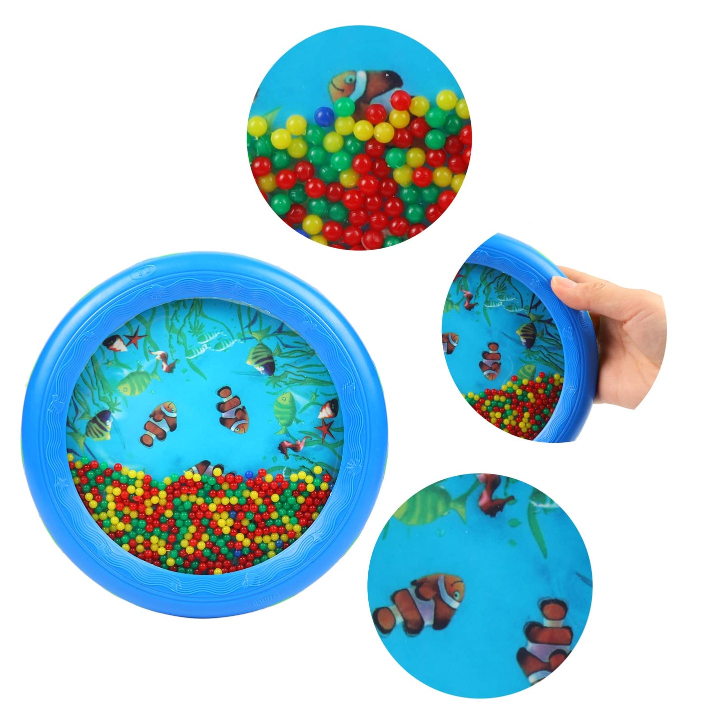 Musfunny Ocean Drum — Wave Bead Drum for Kids, Gentle Sea Sounds, Educational Toy (Blue)