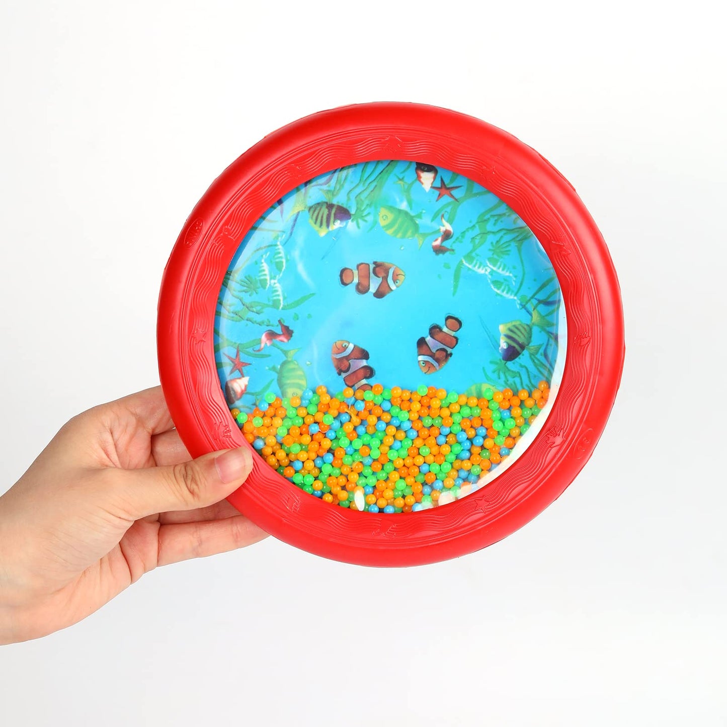 Musfunny Ocean Drum Wave Bead Drum - Gentle Sea Sound Toy for Kids (Red)