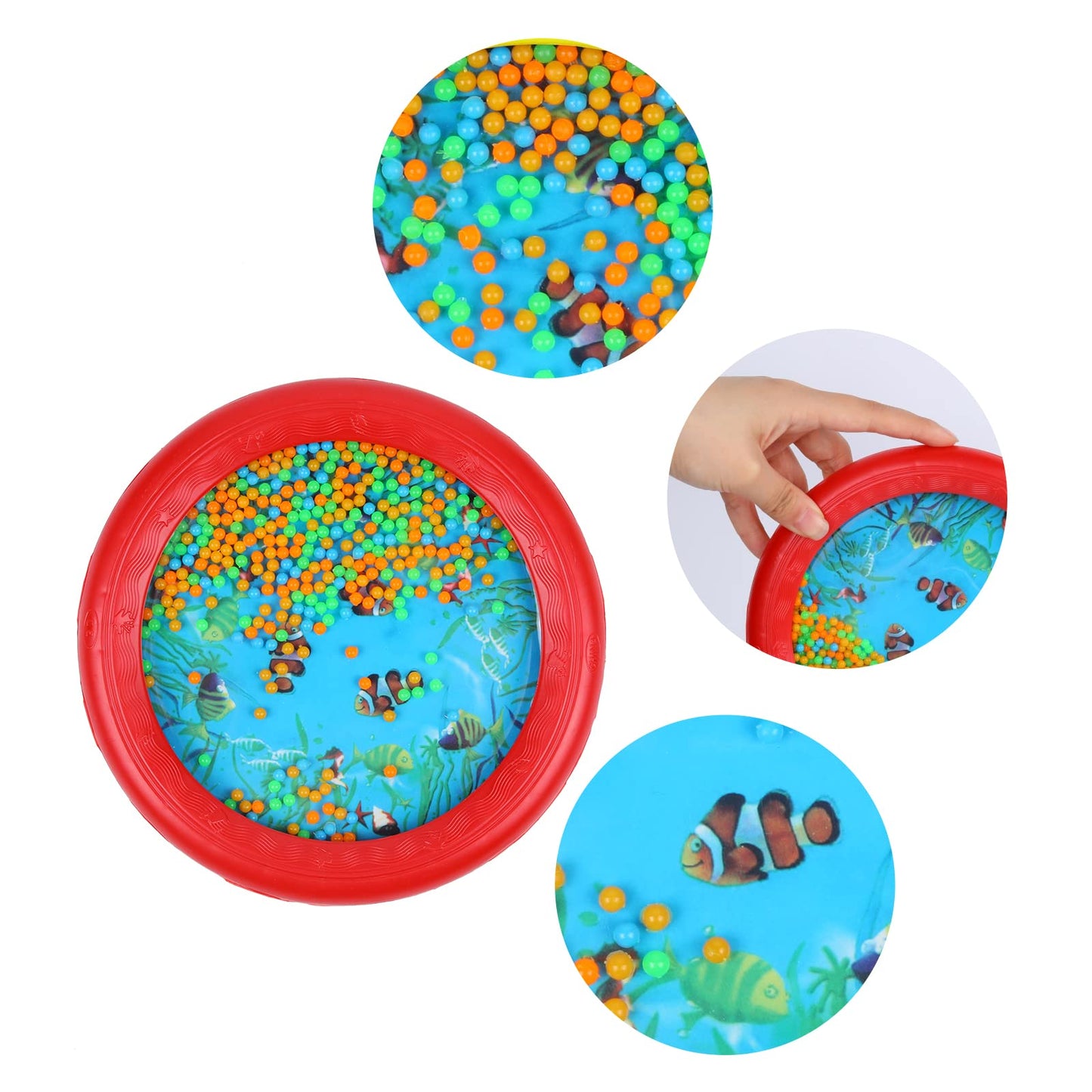 Musfunny Ocean Drum Wave Bead Drum - Gentle Sea Sound Toy for Kids (Red)