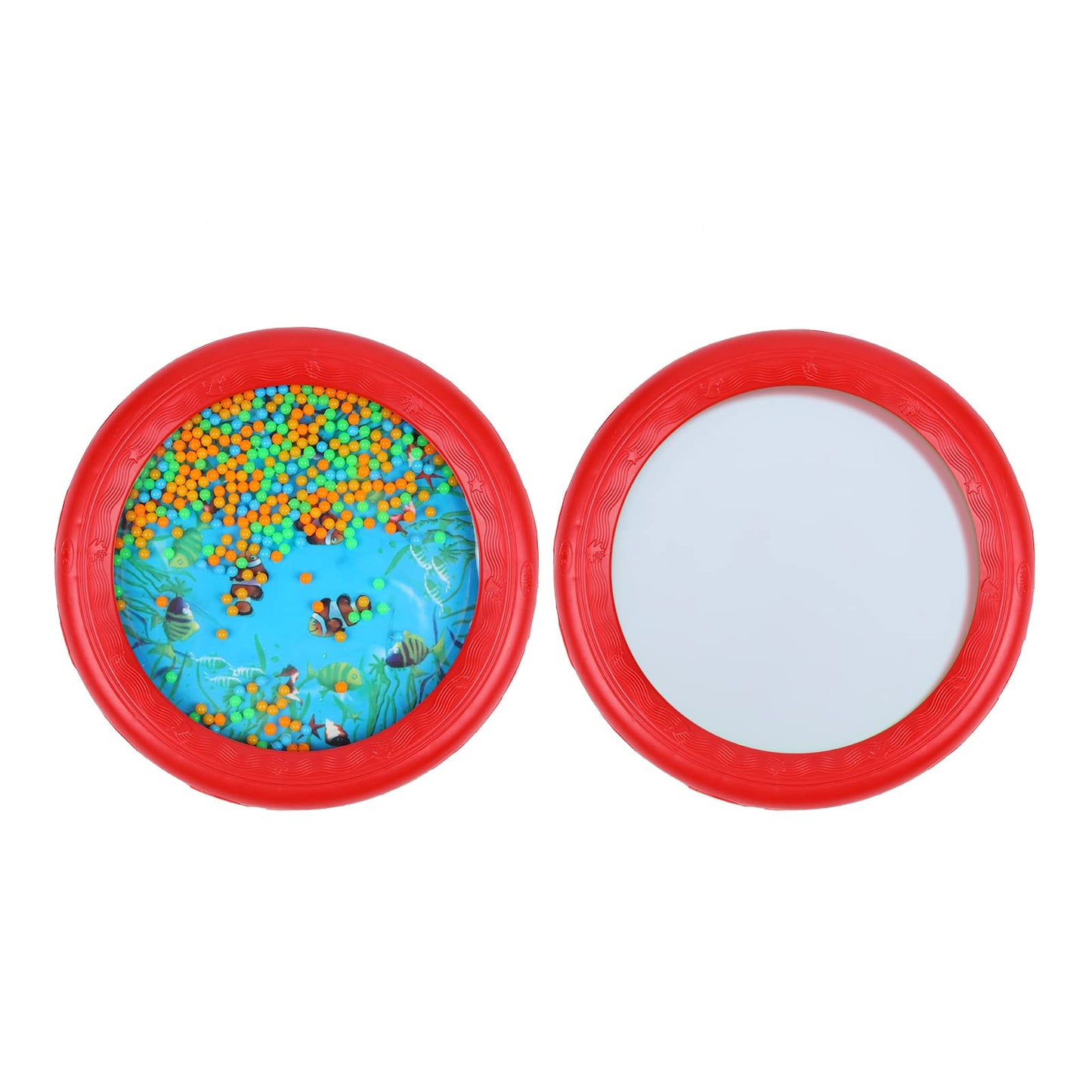 Musfunny Ocean Drum Wave Bead Drum - Gentle Sea Sound Toy for Kids (Red)