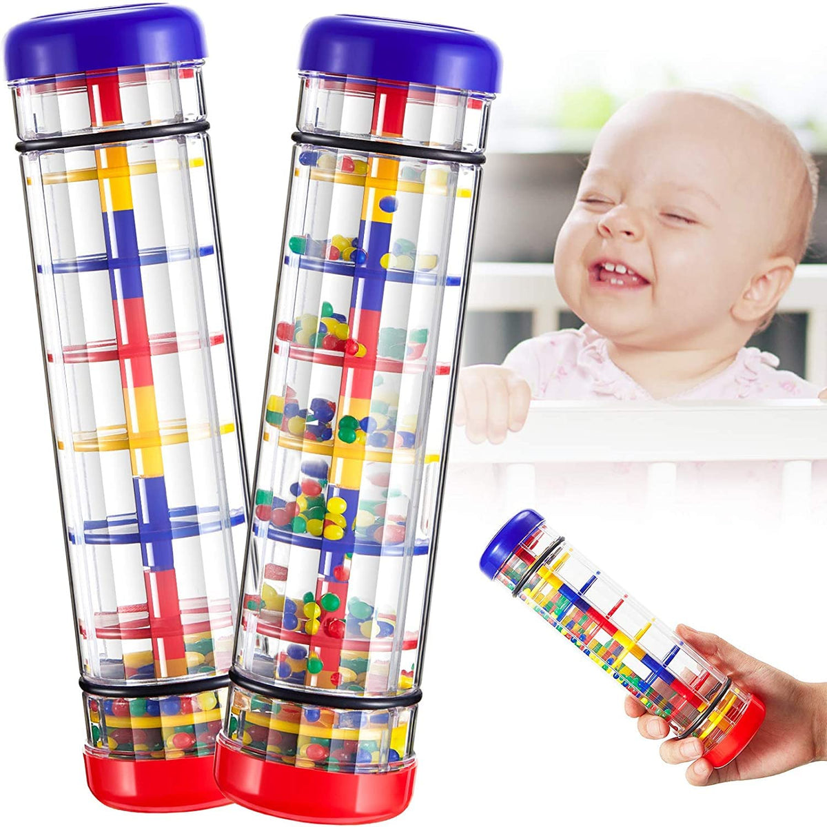 Musfunny Rainmaker Rainstick — 8-Inch Sensory Shaker for Babies & Kids (Red)