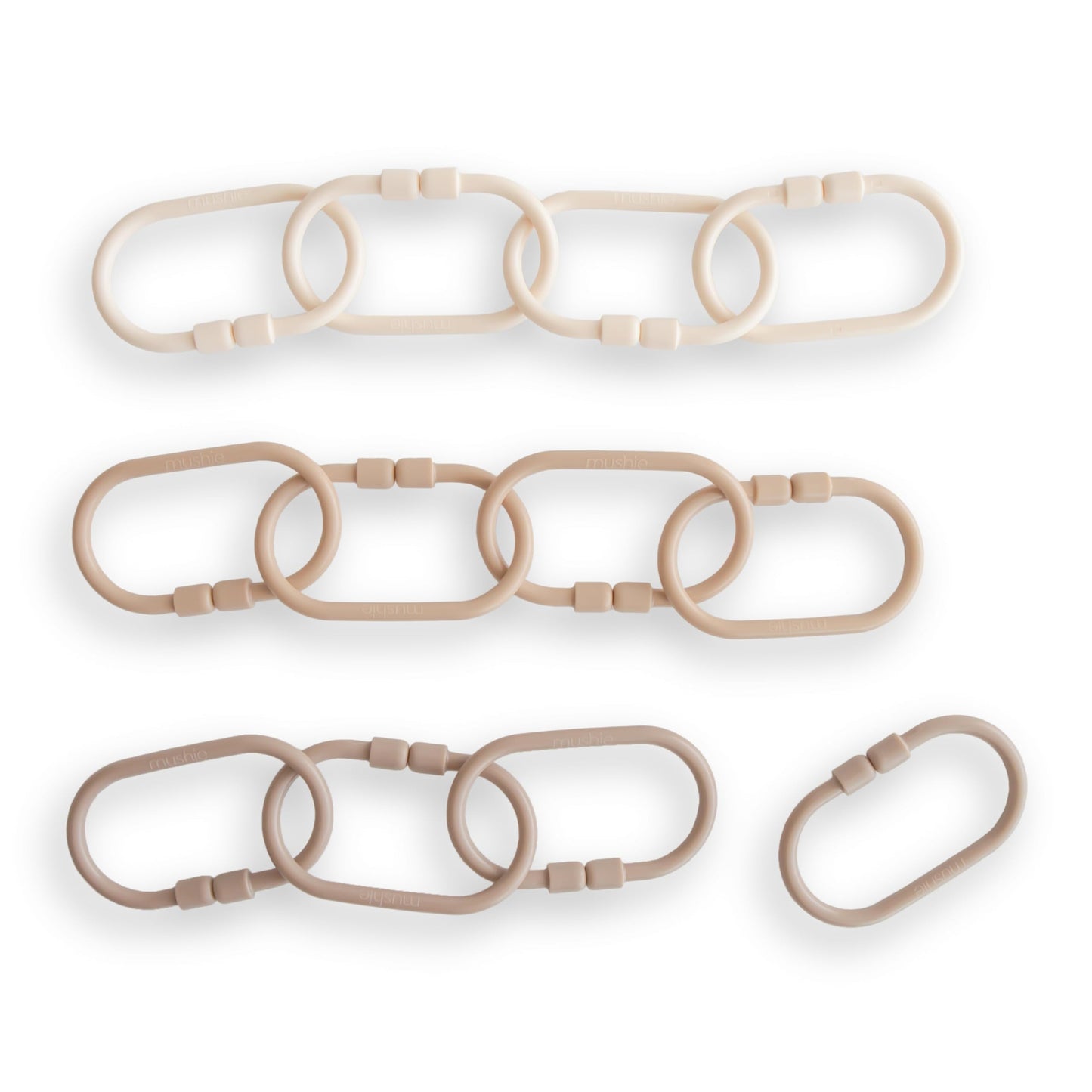 Mushie Baby Chain Link Rings Toy 12-Count – Multiuse Car Seat & Stroller Connecting Toys (Natural, Shifting Sand, Kahki)