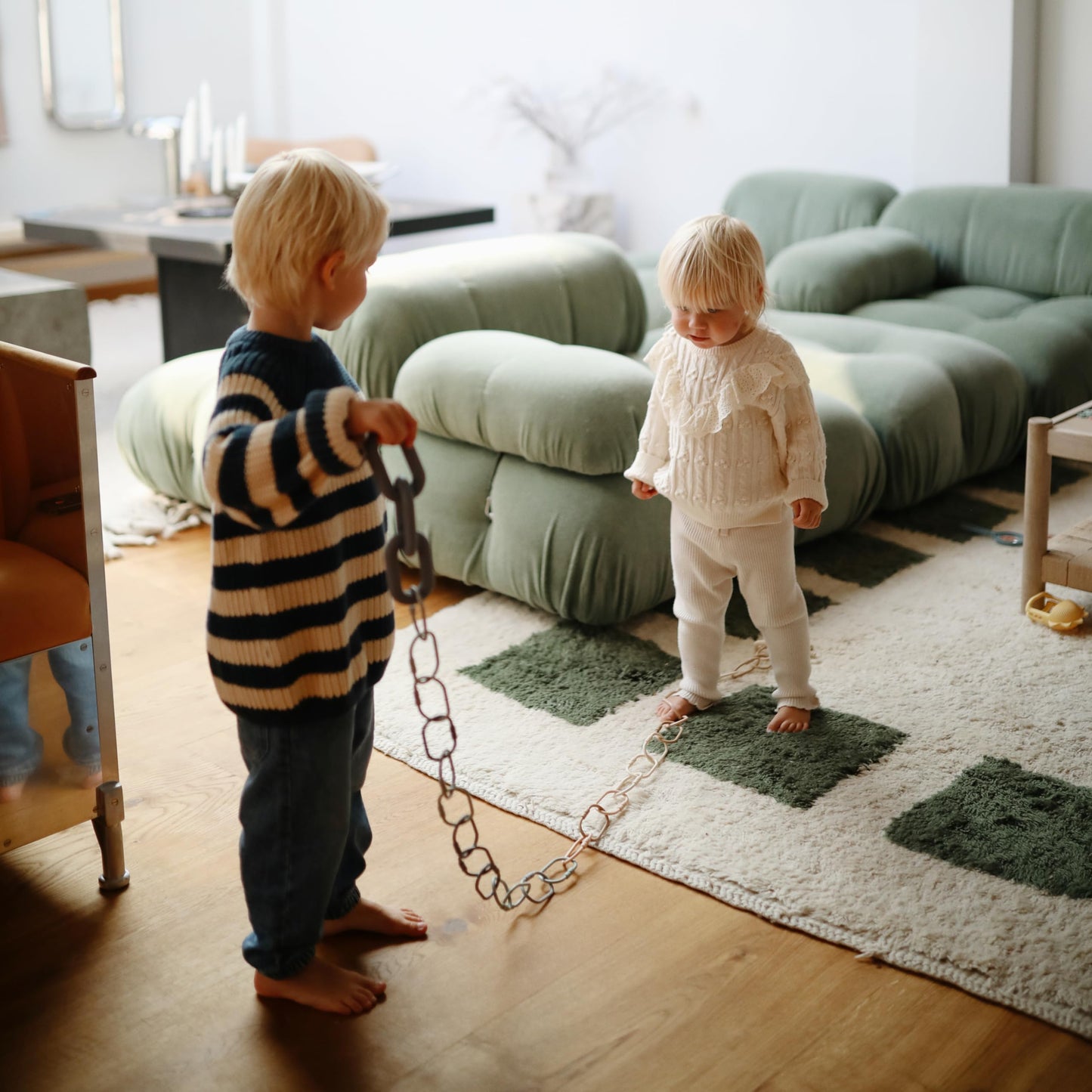 Mushie Chain Link Rings Toy – 12 Count for Stroller & Car Seat Attachments (Natural, Stone, Tradewinds)