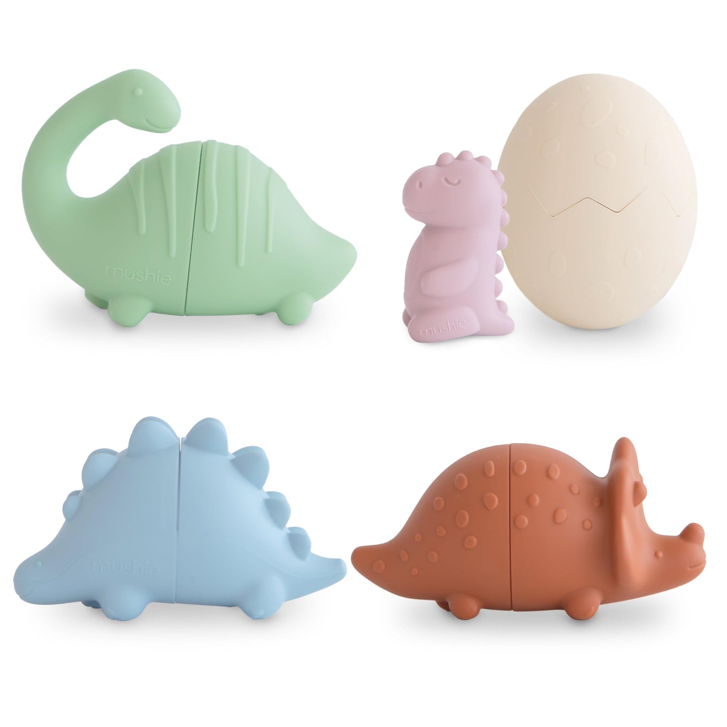 Mushie Dino Bath Toys Play Set – 100% Food Grade Silicone, Mold Free (Pack of 5)