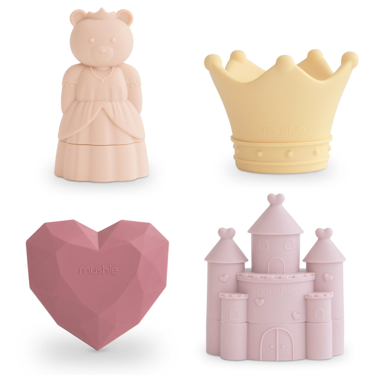 Mushie Princess Bath Toys Play Set – 100% Food Grade Silicone, Mold Free, Pack of 4