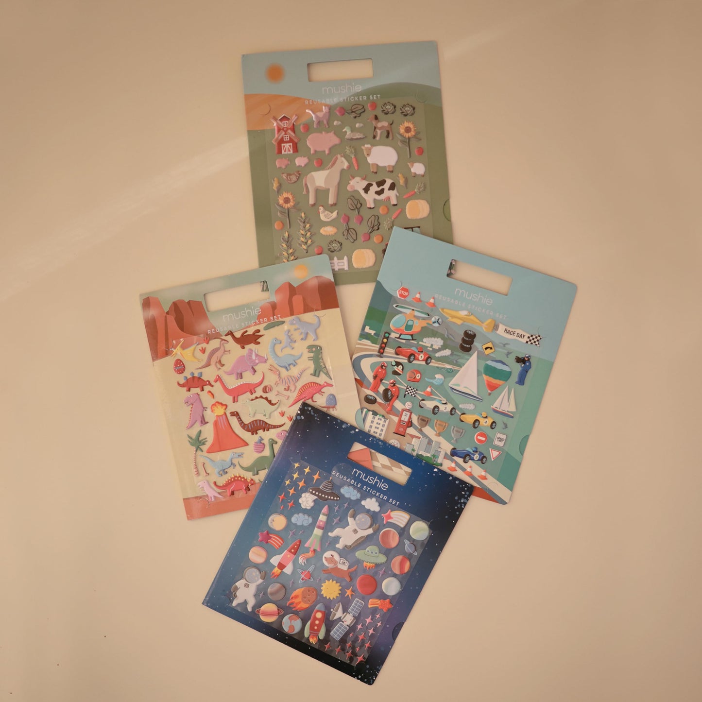 mushie Reusable Sticker Book Set (Race Cars) | 100+ Removable Puffy Stickers | Arts & Crafts Activity for Kids | Ages 3+