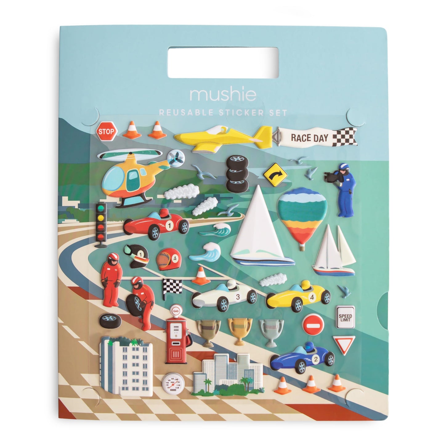 mushie Reusable Sticker Book Set (Race Cars) | 100+ Removable Puffy Stickers | Arts & Crafts Activity for Kids | Ages 3+
