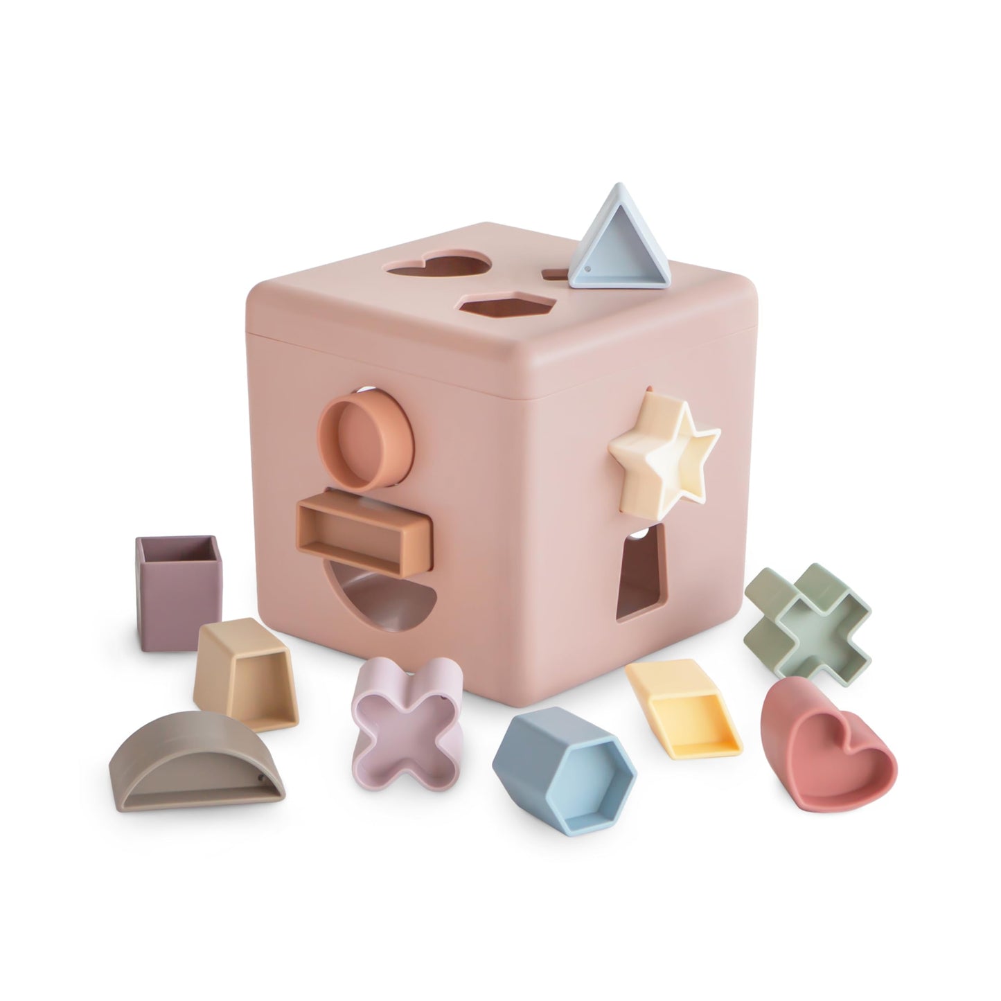 mushie Shape Sorting Box (Petal) – 12 Shapes, Danish-Made Toy