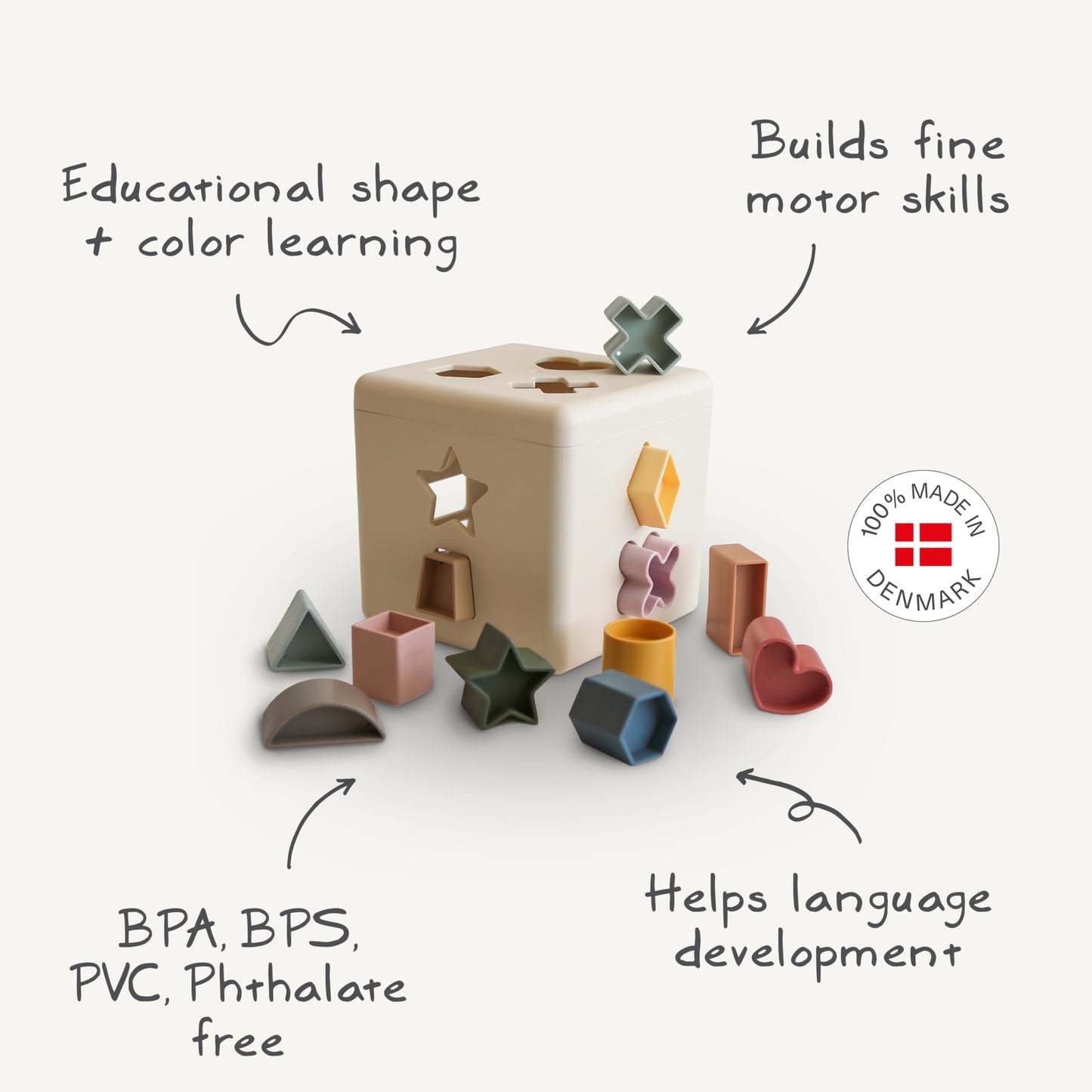 mushie Shape Sorting Box (Petal) – 12 Shapes, Danish-Made Toy
