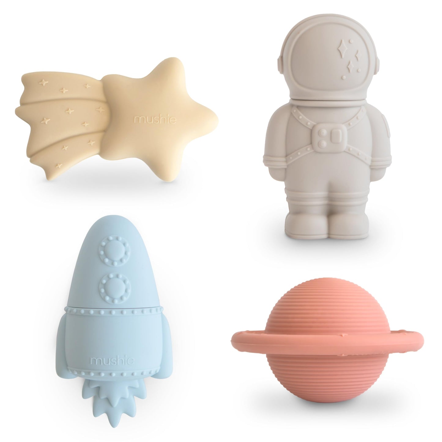 Mushie Space Bath Toys Play Set for Toddlers | 100% Food Grade Silicone | Mold-Free | Pack of 4