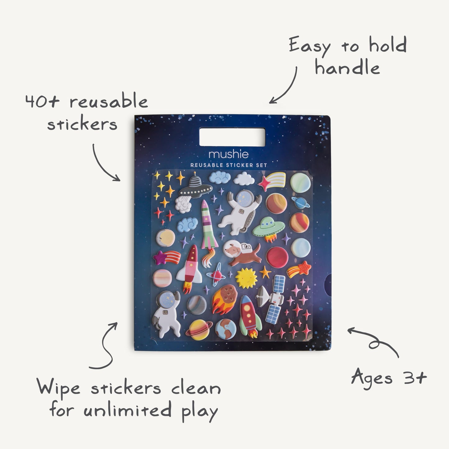 Mushie Reusable Sticker Book Set (Space) | 100+ Puffy Stickers for Kids 3+