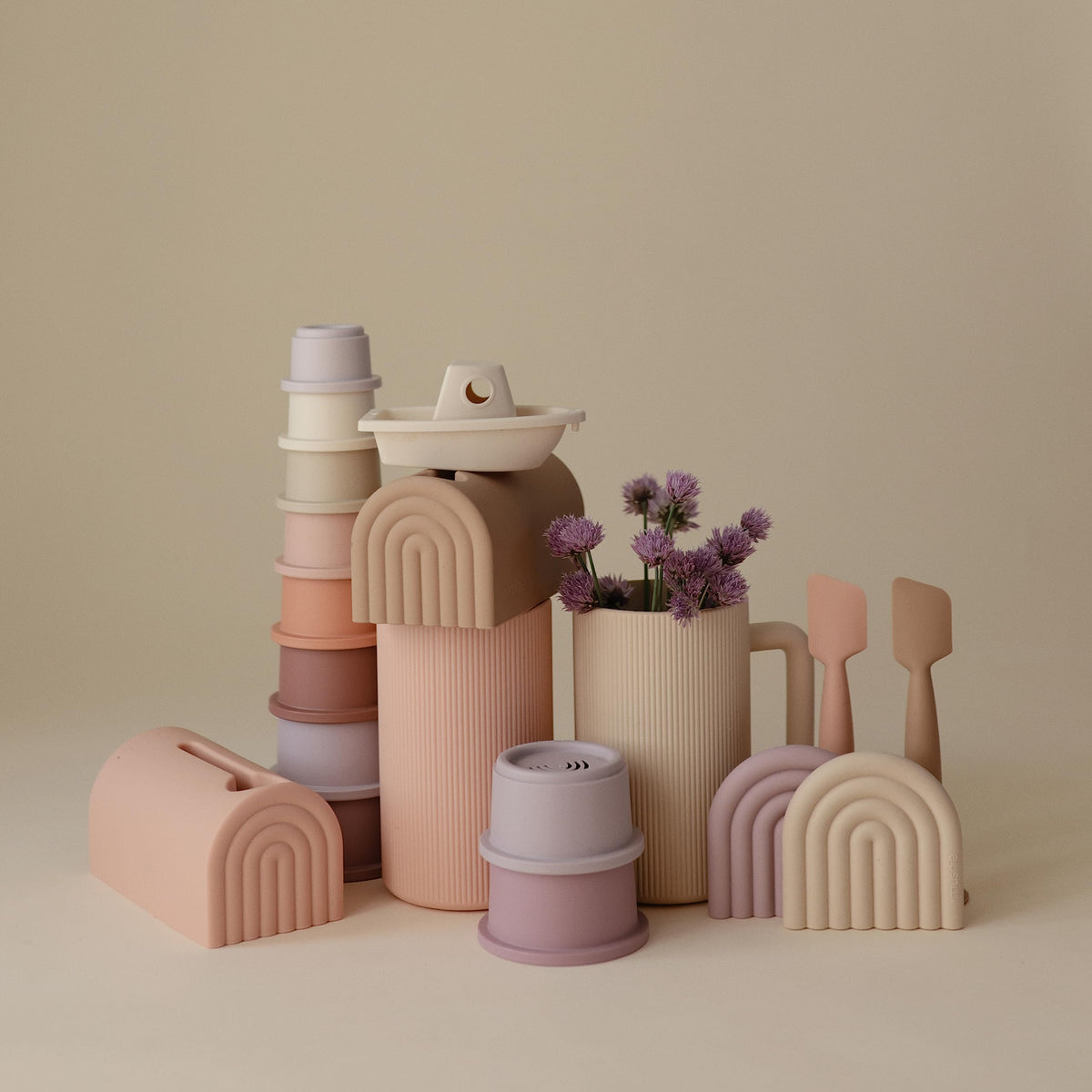 Mushie Stacking Cups Toy 8pc – Made in Denmark (Petal)