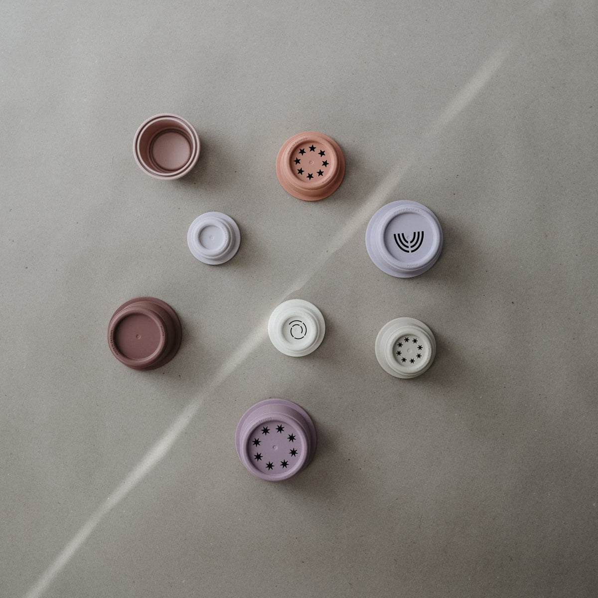 Mushie Stacking Cups Toy 8pc – Made in Denmark (Petal)