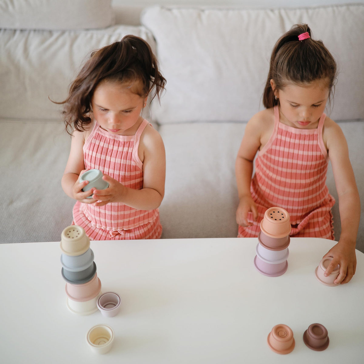 Mushie Stacking Cups Toy 8pc – Made in Denmark (Petal)