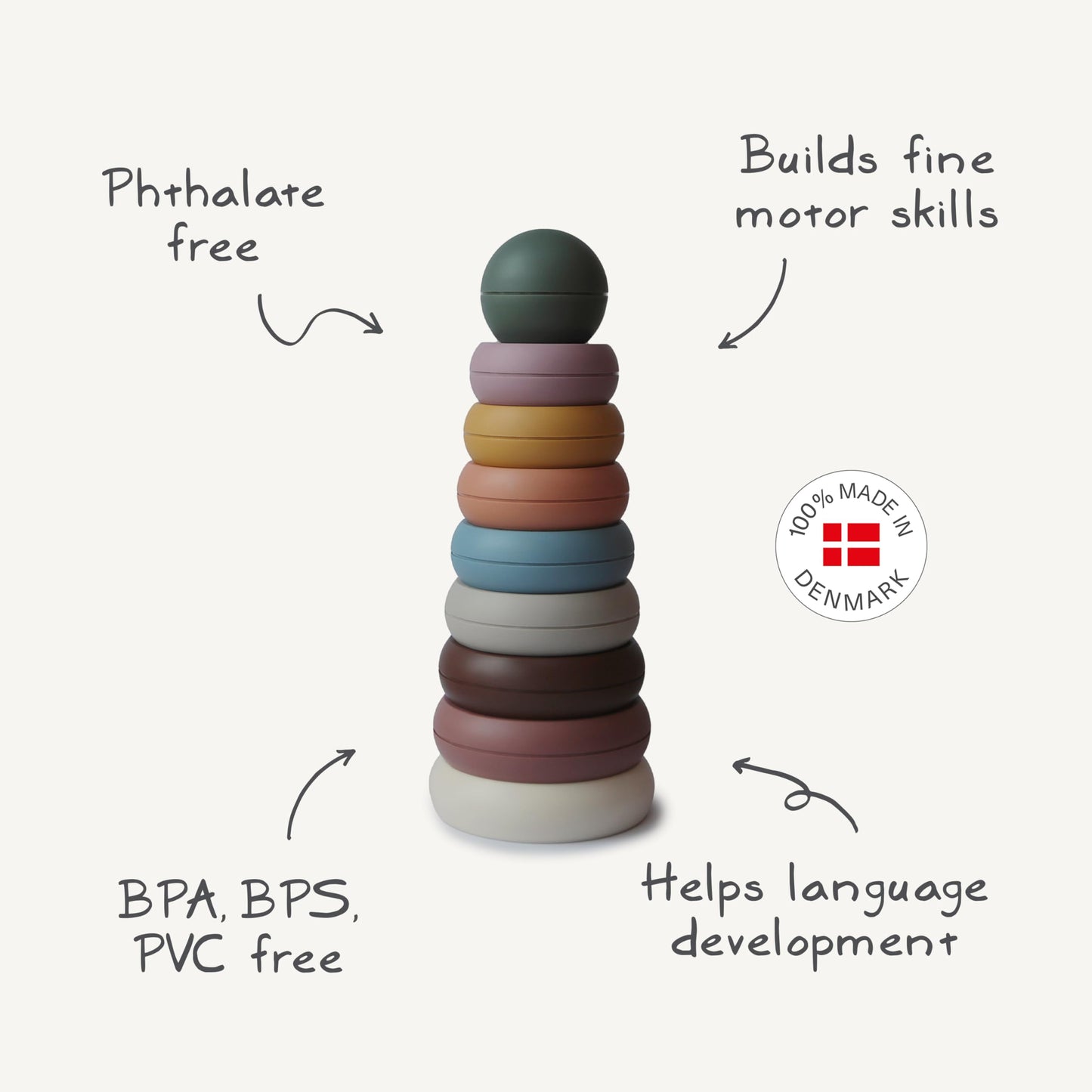 Mushie Stacking Rings Toy – Danish-Made Rustic Hygge Collection