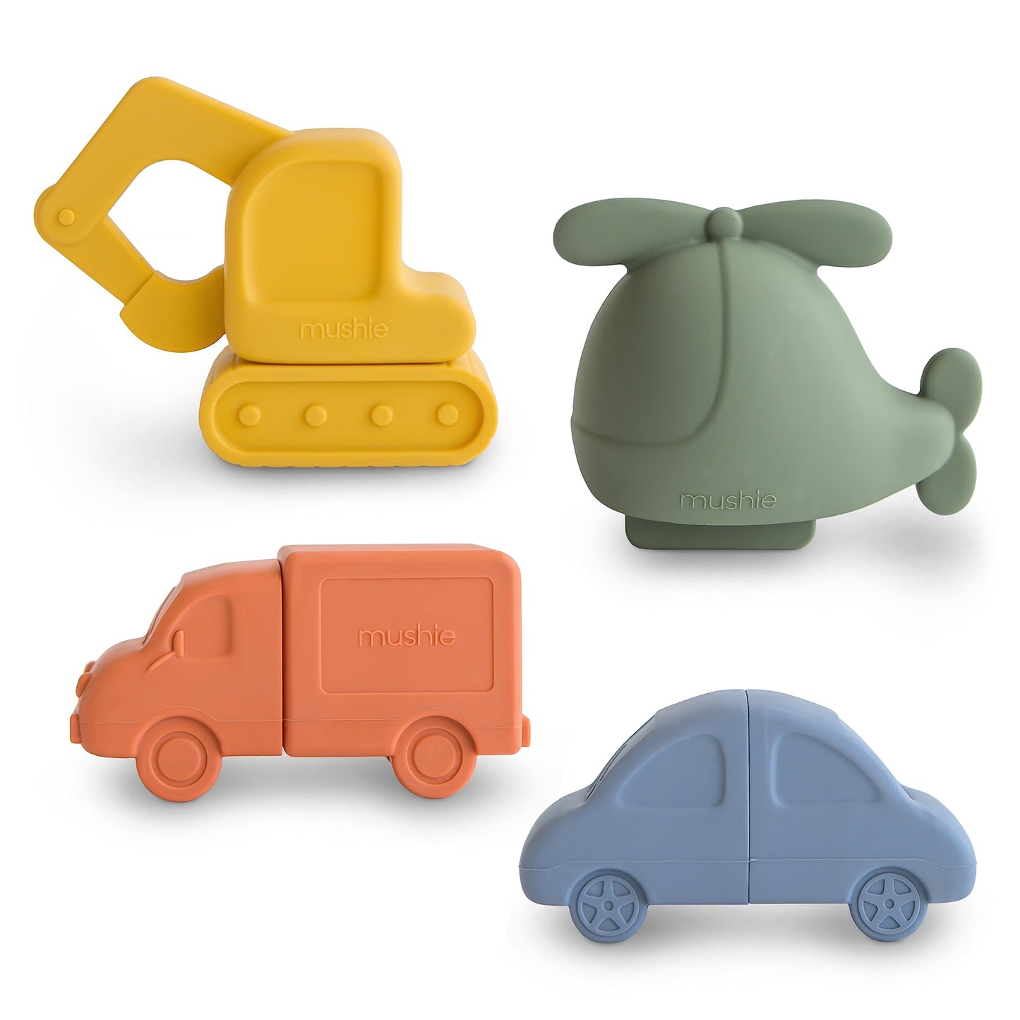 Mushie Vehicles Bath Toys 4-Pack – 100% Food Grade Silicone, Mold-Free