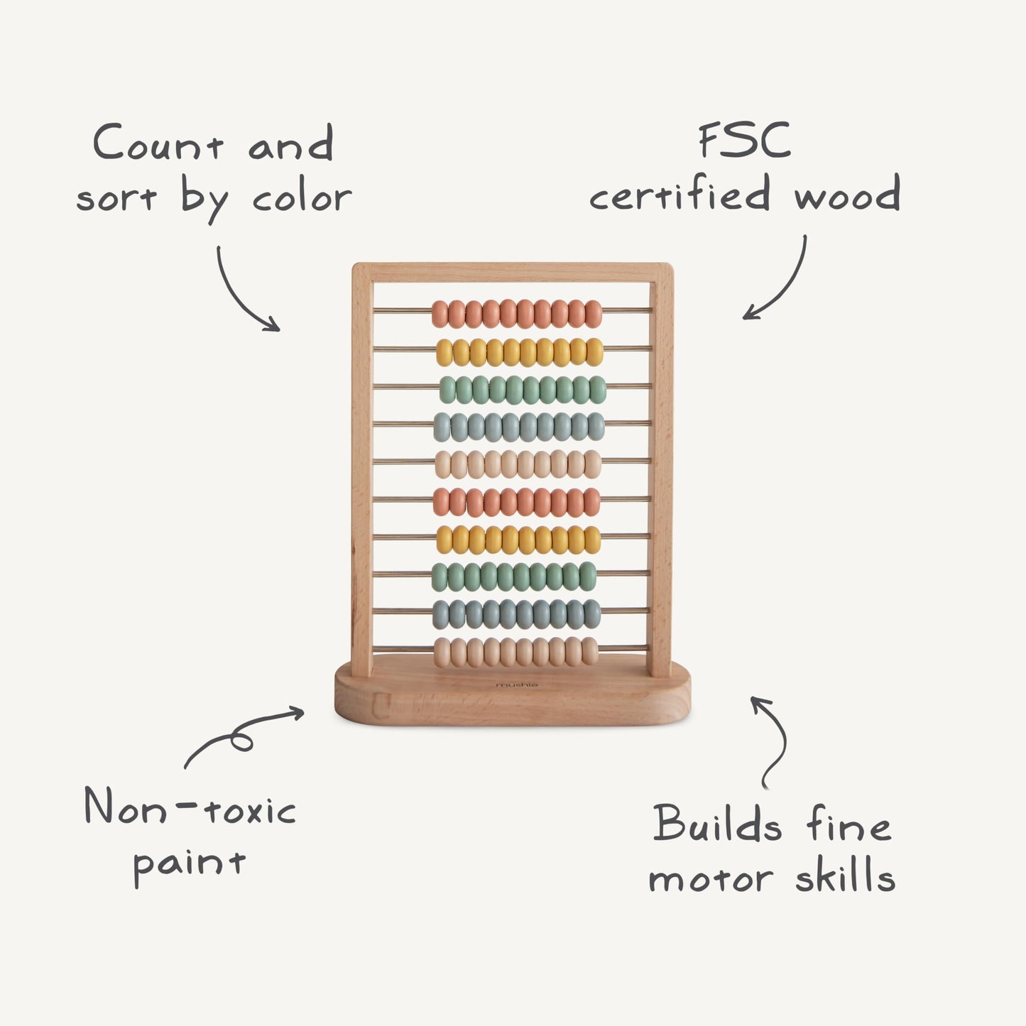 Mushie Wooden Abacus – Montessori Toy for Kids 2+ | Educational Bead Counter