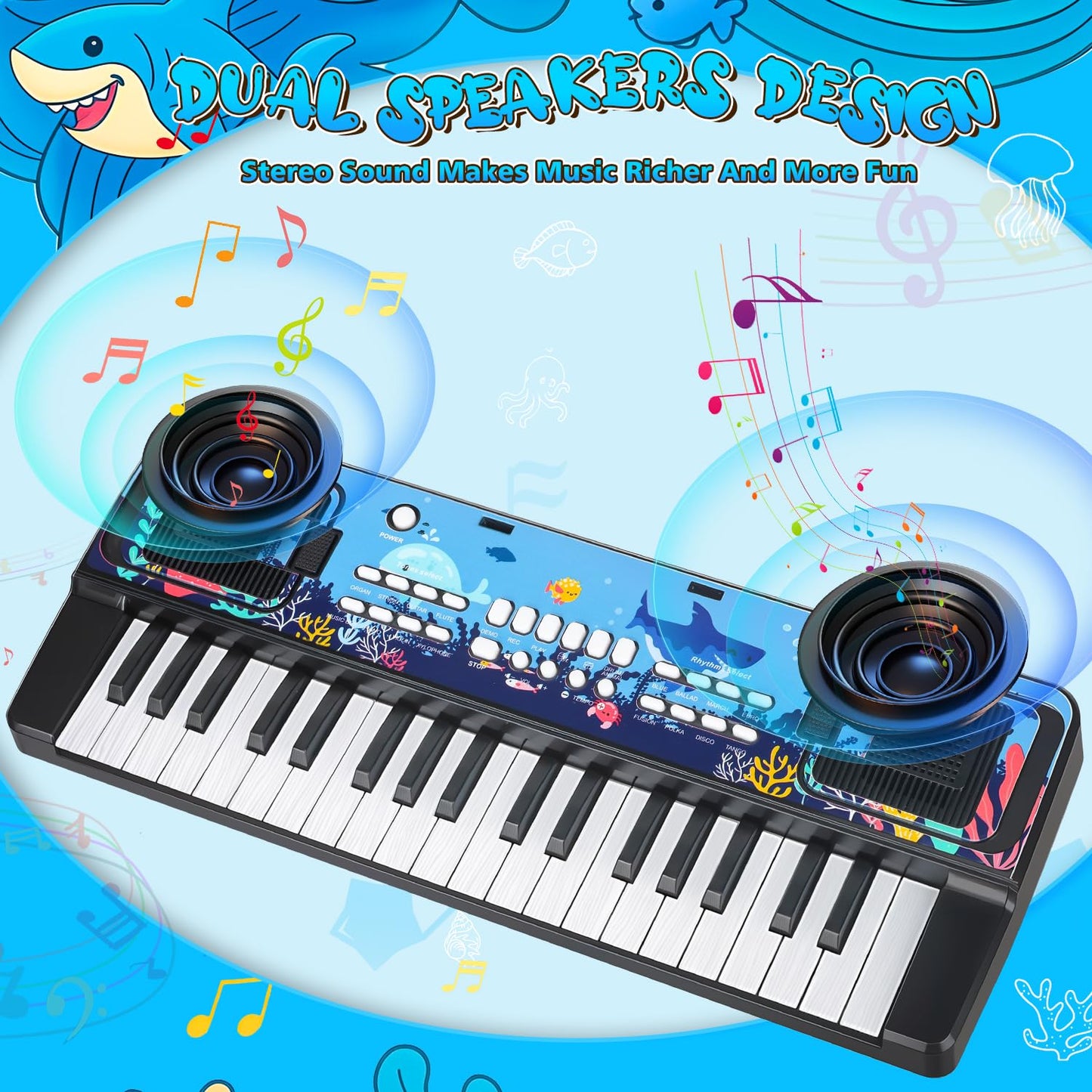 MusicForset Upgraded 37-Key Kids Keyboard with Microphone – Portable Piano Toy for Toddlers 3-6 (Black)