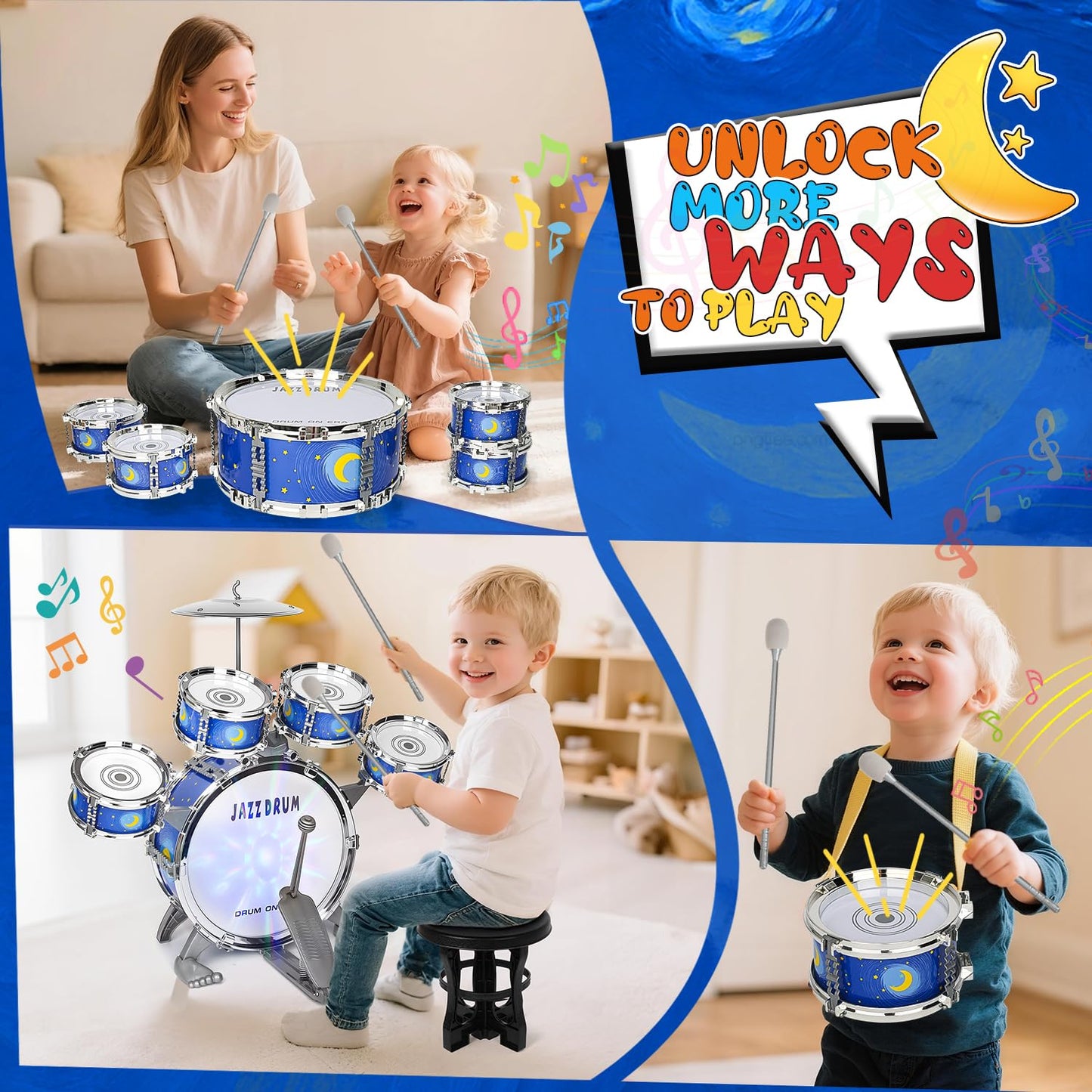 MusicForset Kids Drum Set for Toddlers – Fun Gift with Stool (Ages 2-5)