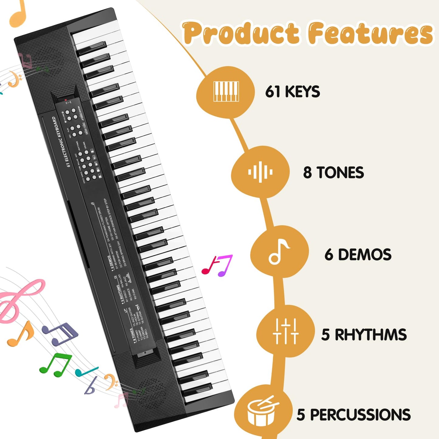 MusicForset 61 Keys Kids Piano Keyboard Toy with Mic – Portable Electronic Keyboard for Beginners