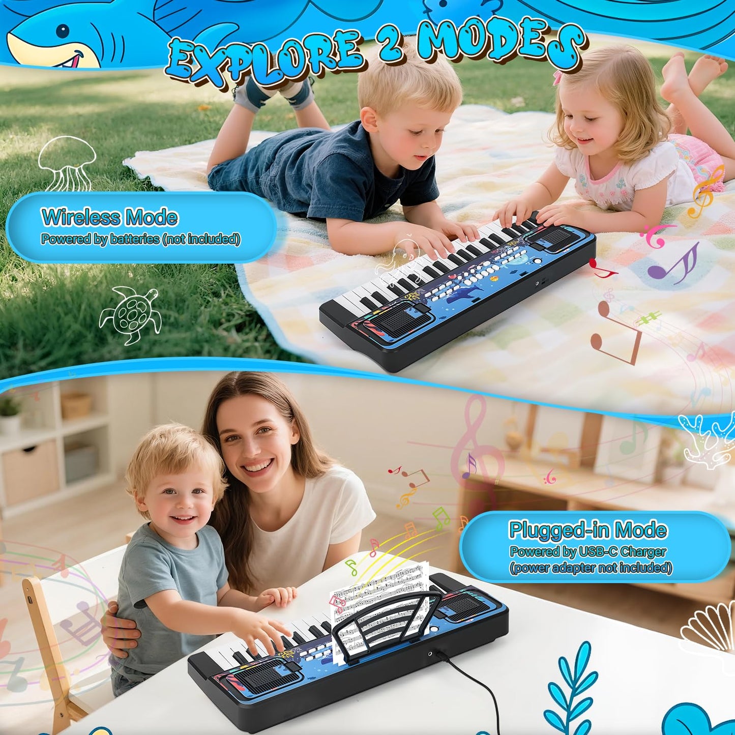 MusicForset Upgraded 37-Key Kids Keyboard with Microphone – Portable Piano Toy for Toddlers 3-6 (Black)