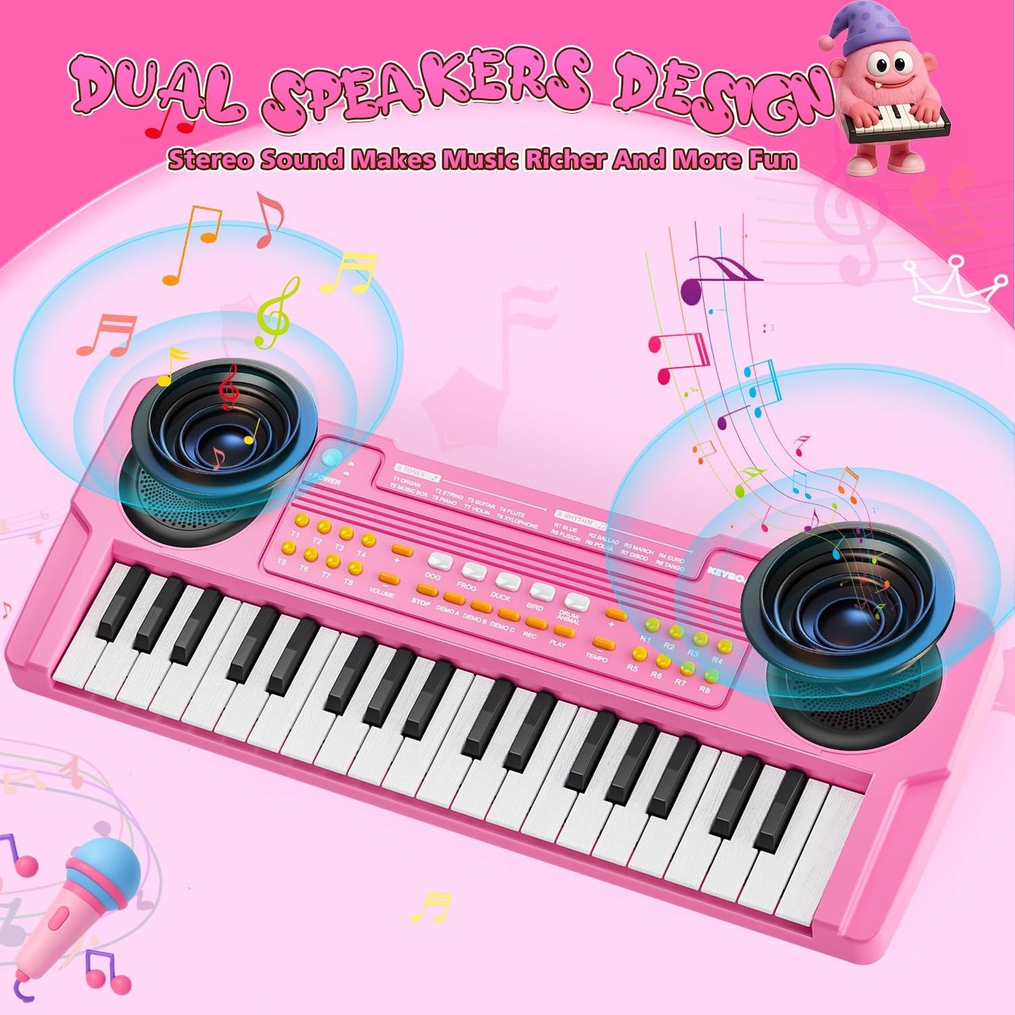 MusicForset Upgraded 37-Key Kids Piano Keyboard with Microphone – Pink