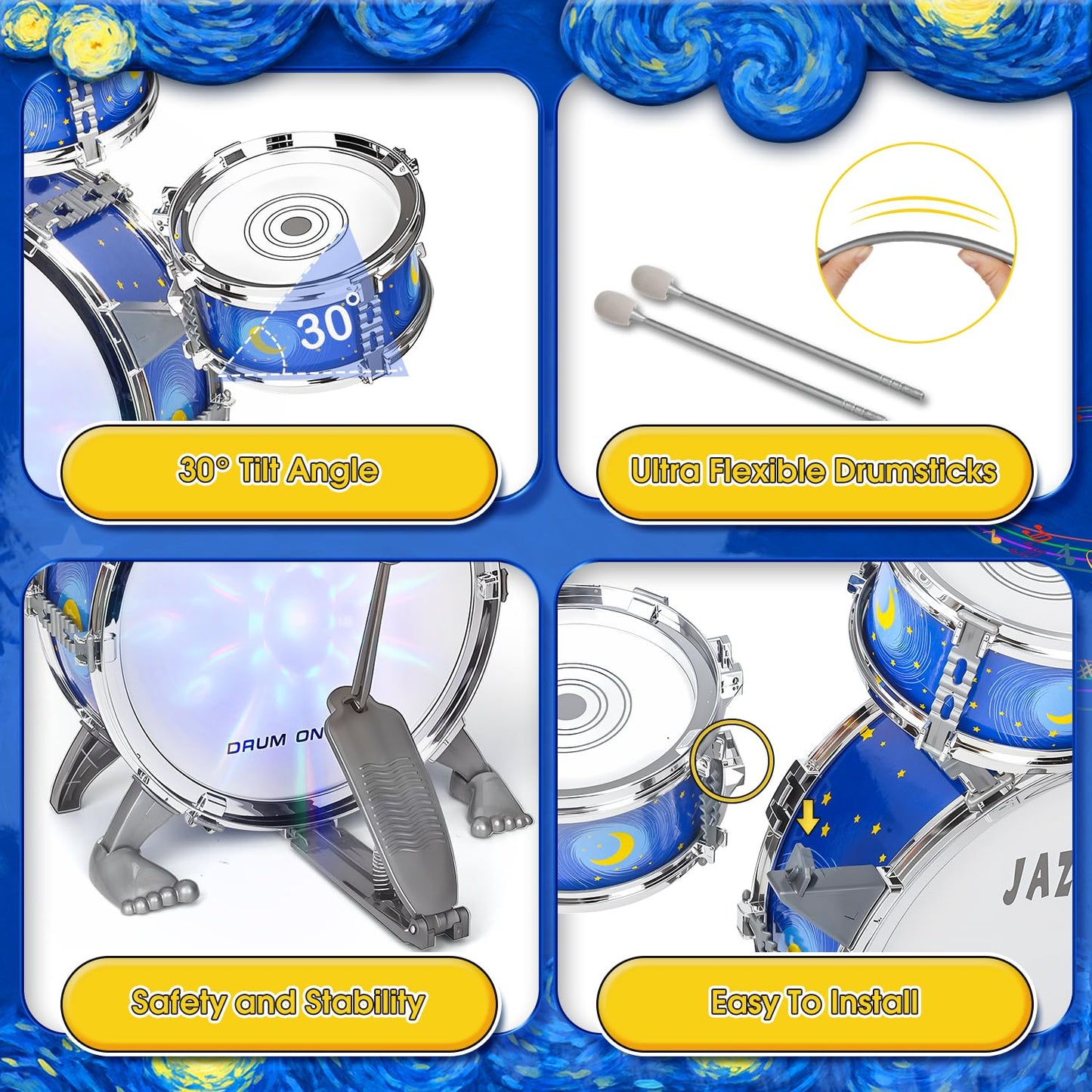 MusicForset Kids Drum Set for Toddlers – Fun Gift with Stool (Ages 2-5)