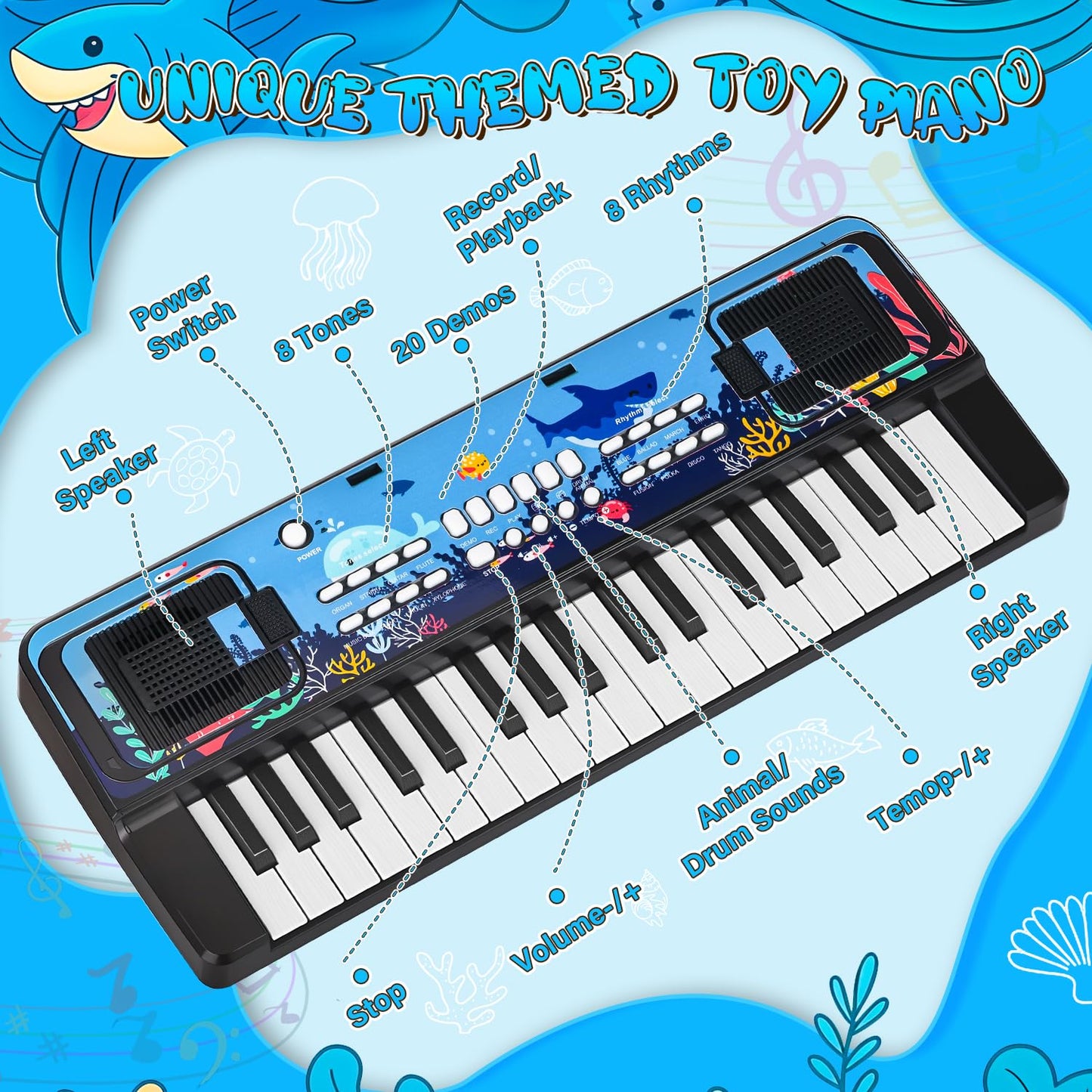 MusicForset Upgraded 37-Key Kids Keyboard with Microphone – Portable Piano Toy for Toddlers 3-6 (Black)
