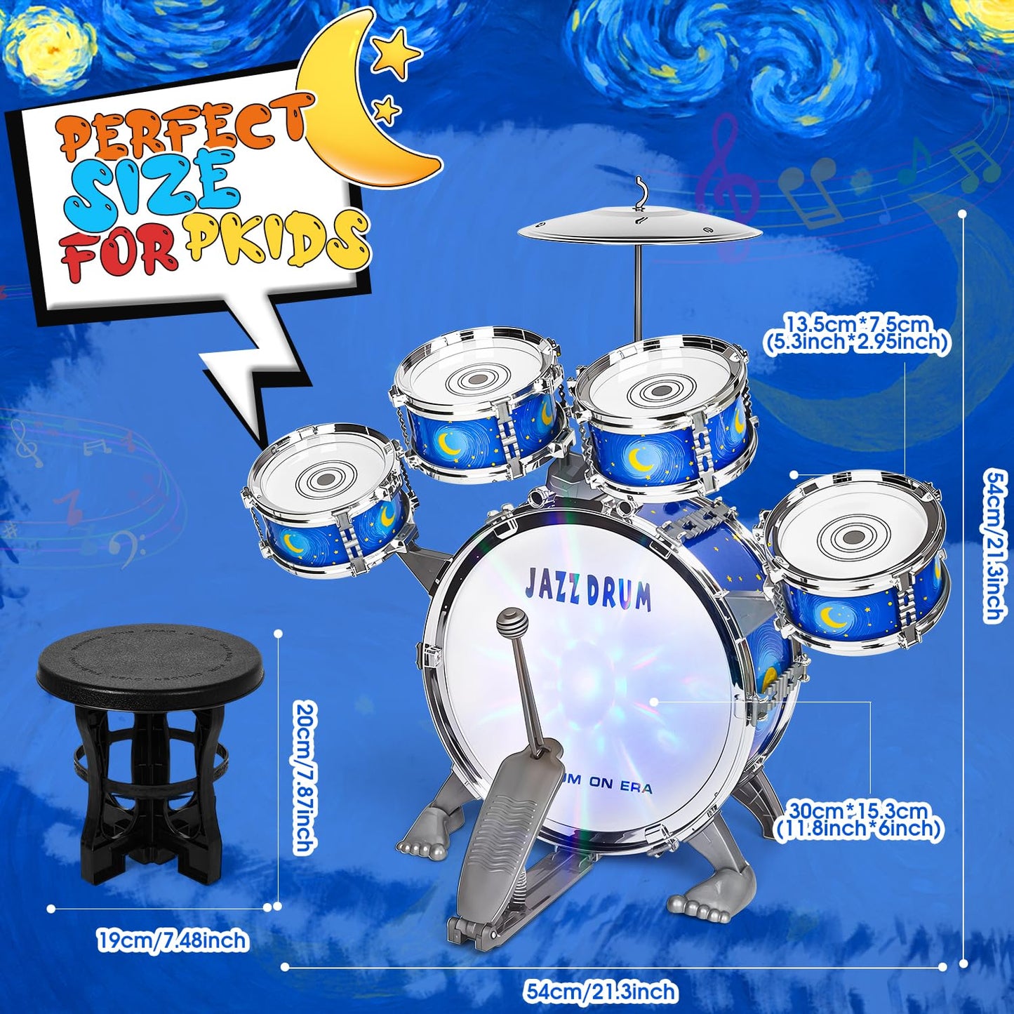 MusicForset Kids Drum Set for Toddlers – Fun Gift with Stool (Ages 2-5)