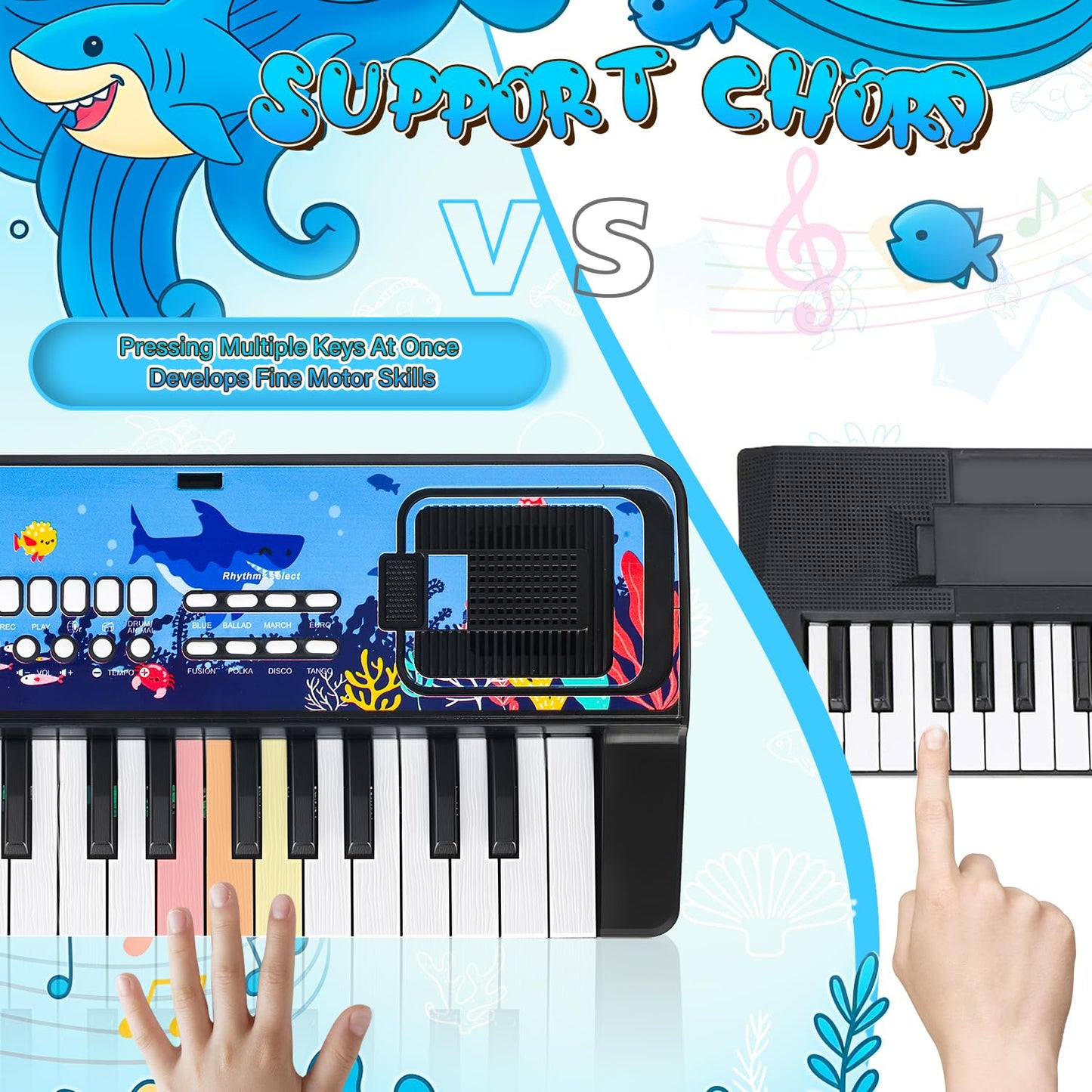 MusicForset Upgraded 37-Key Kids Keyboard with Microphone – Portable Piano Toy for Toddlers 3-6 (Black)