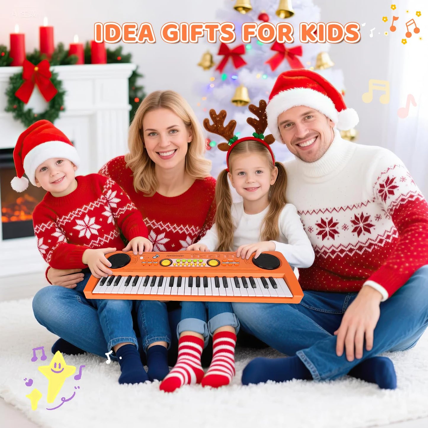MusicForset Kids 49-Key Piano Keyboard with Microphone – Portable Beginner Toy for Ages 3–7 (Orange)