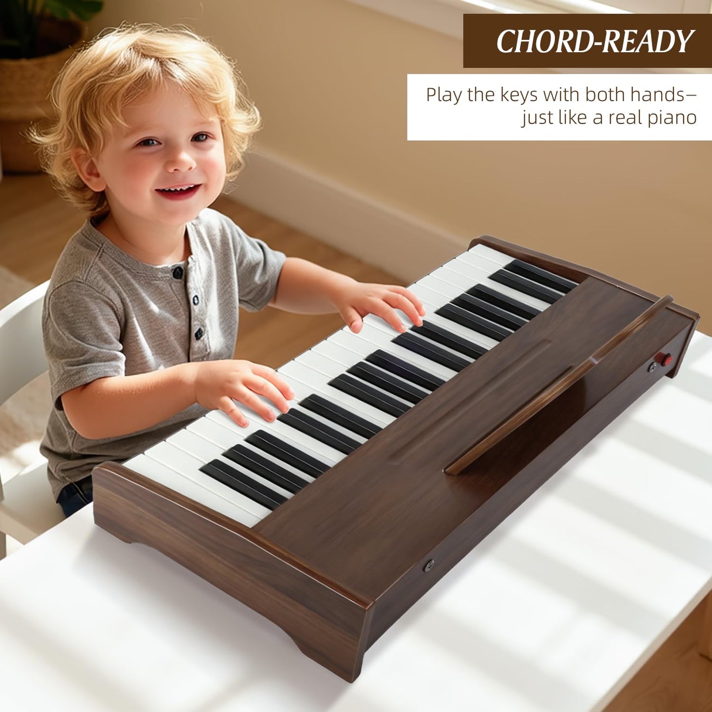 MusicForset Kids Wooden Piano Keyboard — 37 Keys & Stand, Ages 3+