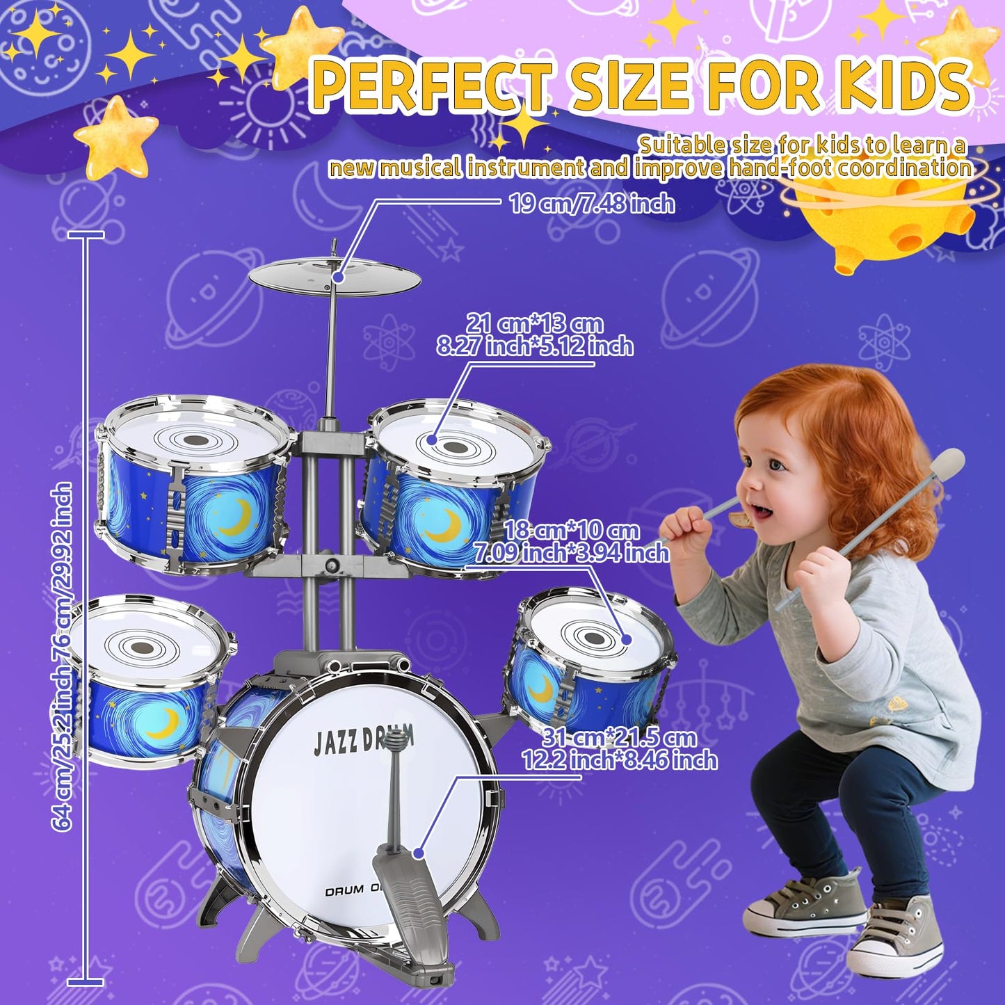 MusicForset Upgraded Kids Drum Set for Toddlers 3-5 – Safe EVA Surface, Stable Stool & Easy Assembly