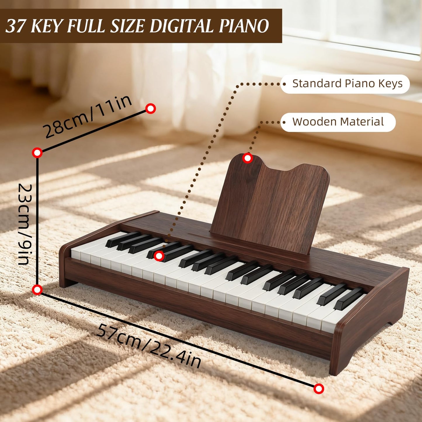 MusicForset Kids Wooden Piano Keyboard — 37 Keys & Stand, Ages 3+